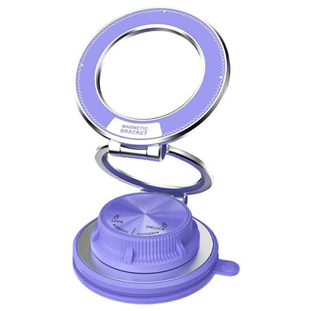 M16 Car Phone Mount Holder 3-Fold Rotatable Magnetic Phone Mount with Vacuum Suction Dashboard Navigation Stand - Purple