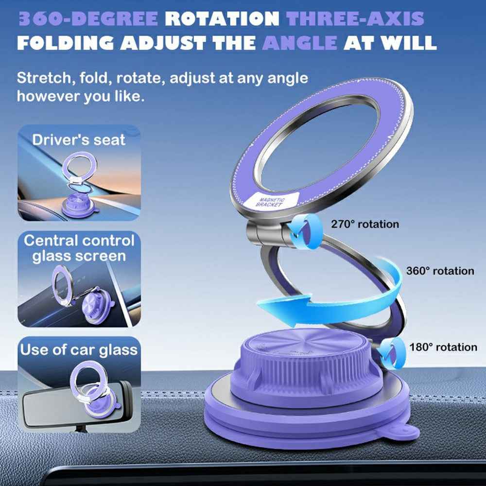 M16 Car Phone Mount Holder 3-Fold Rotatable Magnetic Phone Mount with Vacuum Suction Dashboard Navigation Stand - Purple