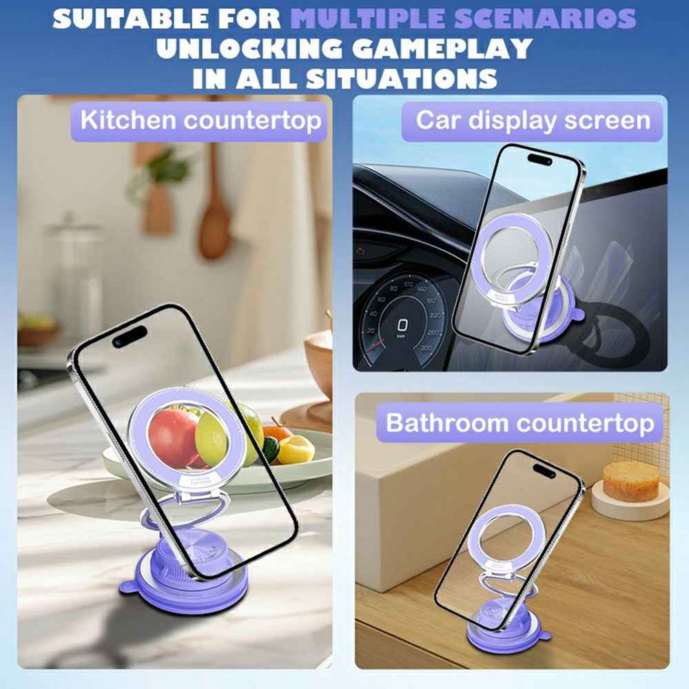 M16 Car Phone Mount Holder 3-Fold Rotatable Magnetic Phone Mount with Vacuum Suction Dashboard Navigation Stand - Purple