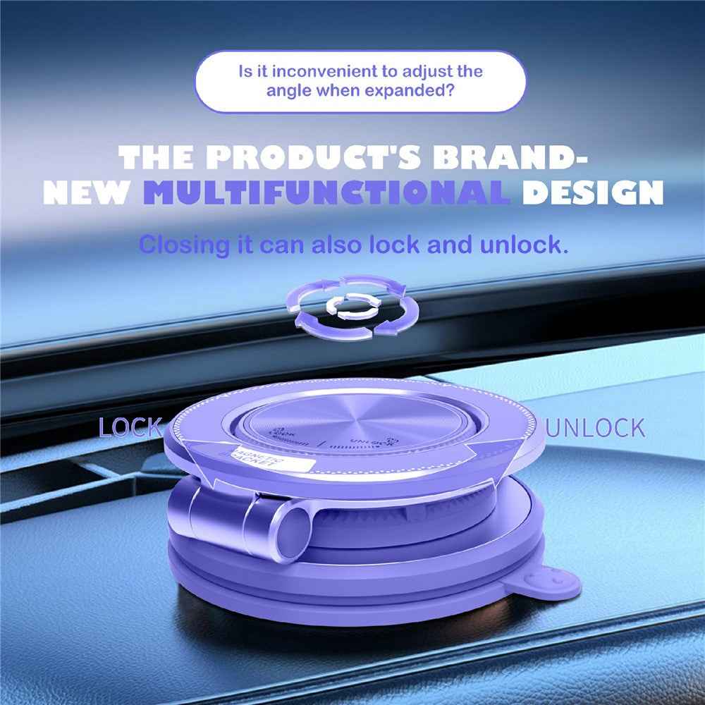 M16 Car Phone Mount Holder 3-Fold Rotatable Magnetic Phone Mount with Vacuum Suction Dashboard Navigation Stand - Purple