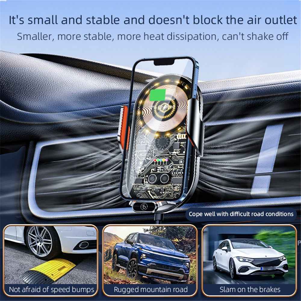 C13 15W Magnetic Wireless Car Charger Phone Mount Air Vent Induction Clamping Cell Phone Charger Holder - Black