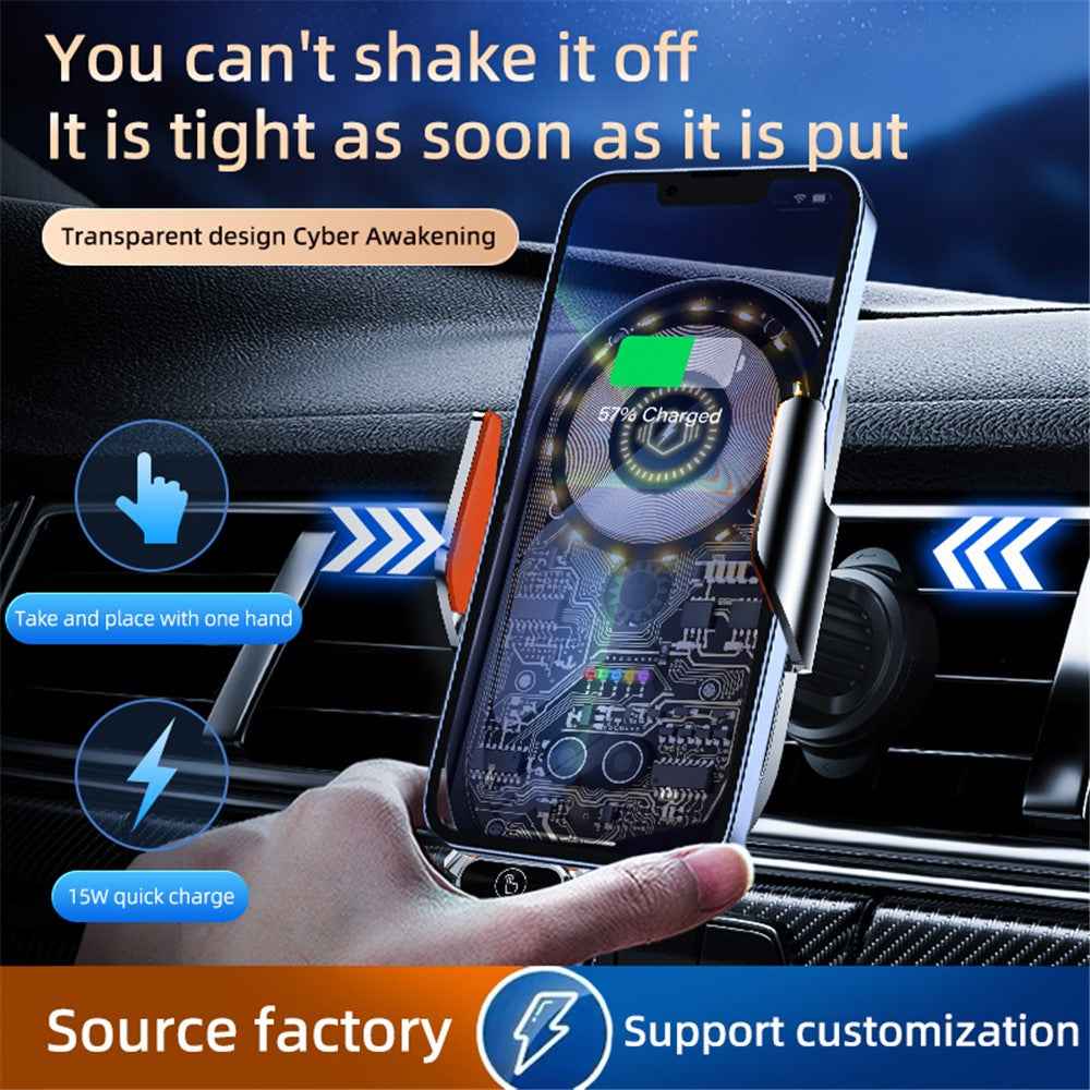 C13 15W Magnetic Wireless Car Charger Phone Mount Air Vent Induction Clamping Cell Phone Charger Holder - Black