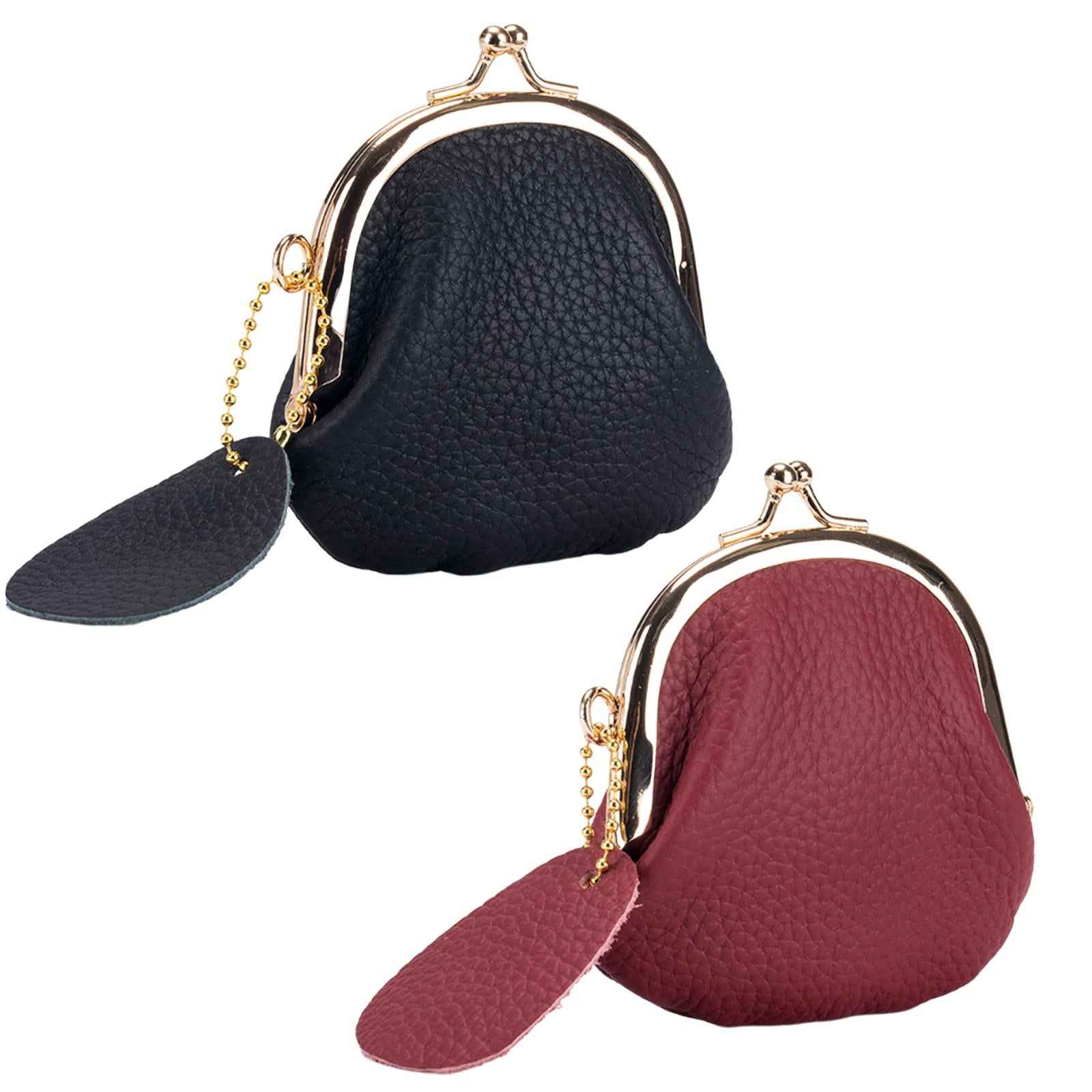 Coin Purse Women Vintage Style Kiss Lock Purse for Earphone Men Women Travel black