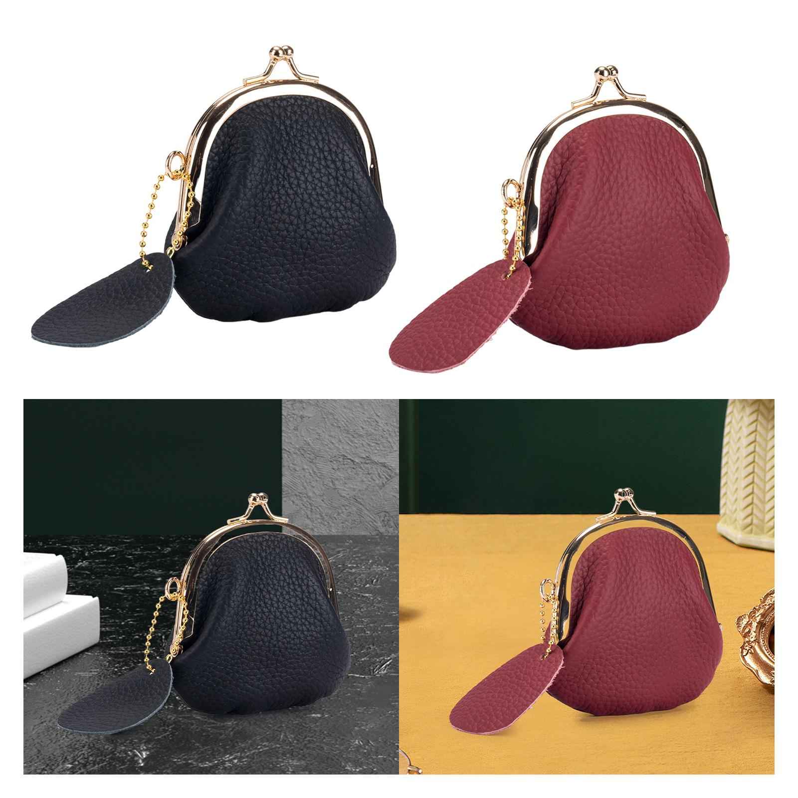 Coin Purse Women Vintage Style Kiss Lock Purse for Earphone Men Women Travel black