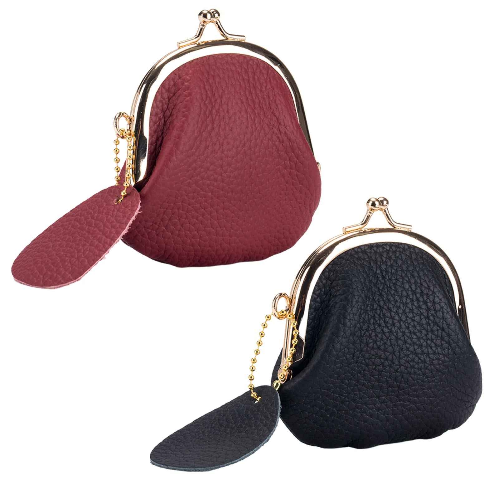 Coin Purse Women Vintage Style Kiss Lock Purse for Earphone Men Women Travel black