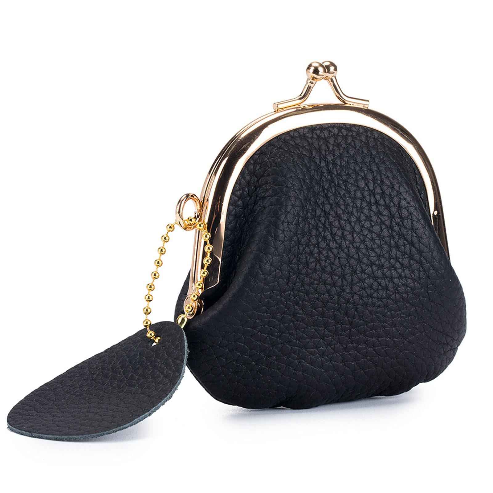 Coin Purse Women Vintage Style Kiss Lock Purse for Earphone Men Women Travel black