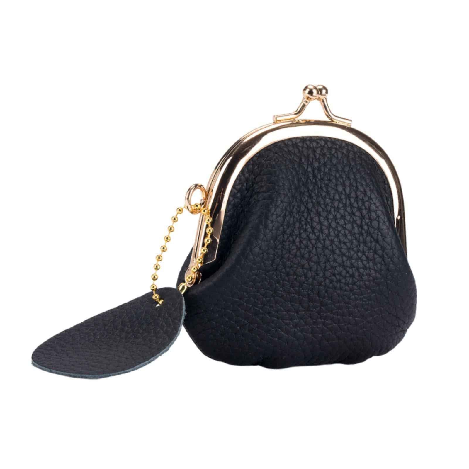 Coin Purse Women Vintage Style Kiss Lock Purse for Earphone Men Women Travel black