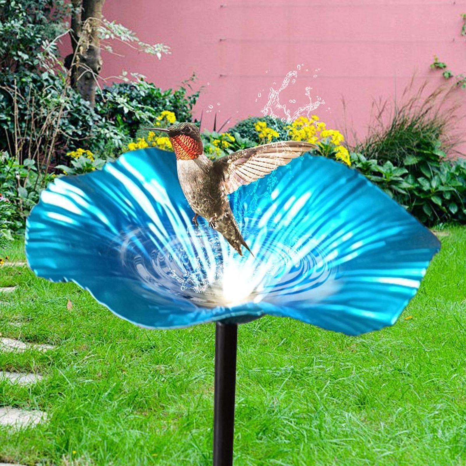 Bird Baths for Outdoors Garden Metal Bird Bath for Backyard Patio Bird Lover Blue