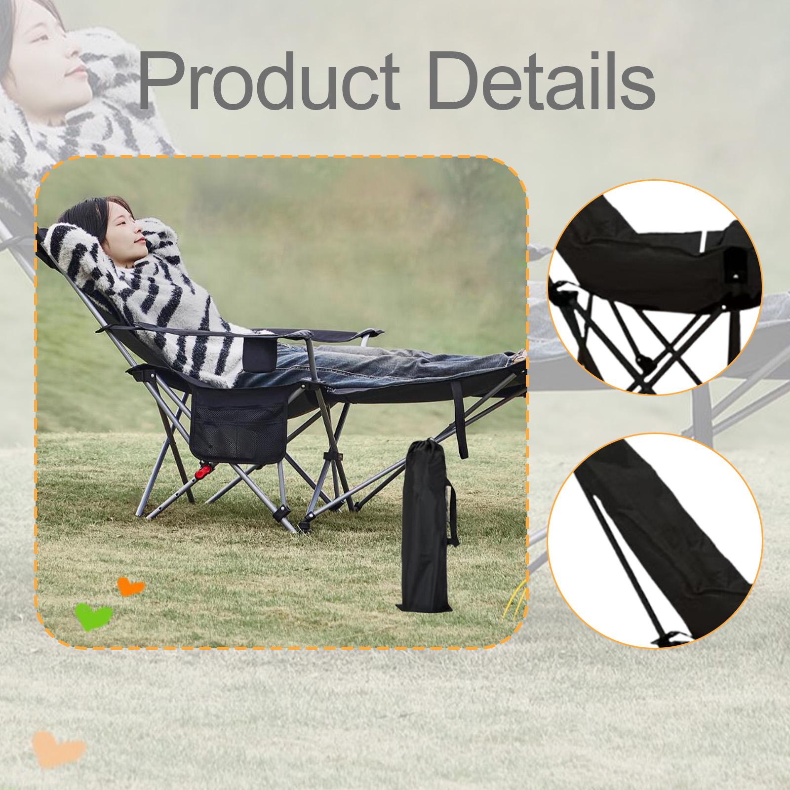 Reclining Camping Chair Folding Chaise Lounge Chair for Patio Traveling Pool Black