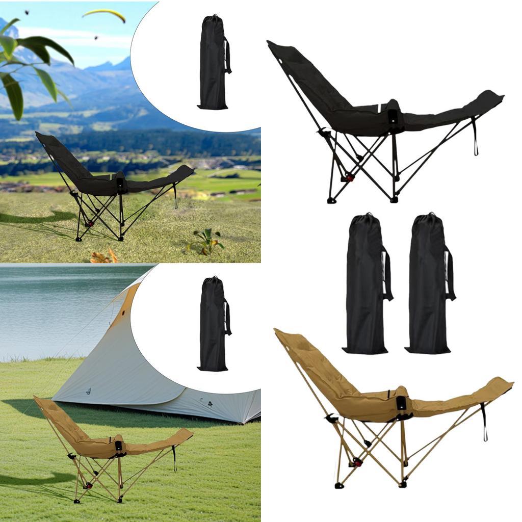 Reclining Camping Chair Comfortable Folding Camp Chair for Park Lawn Fishing Black