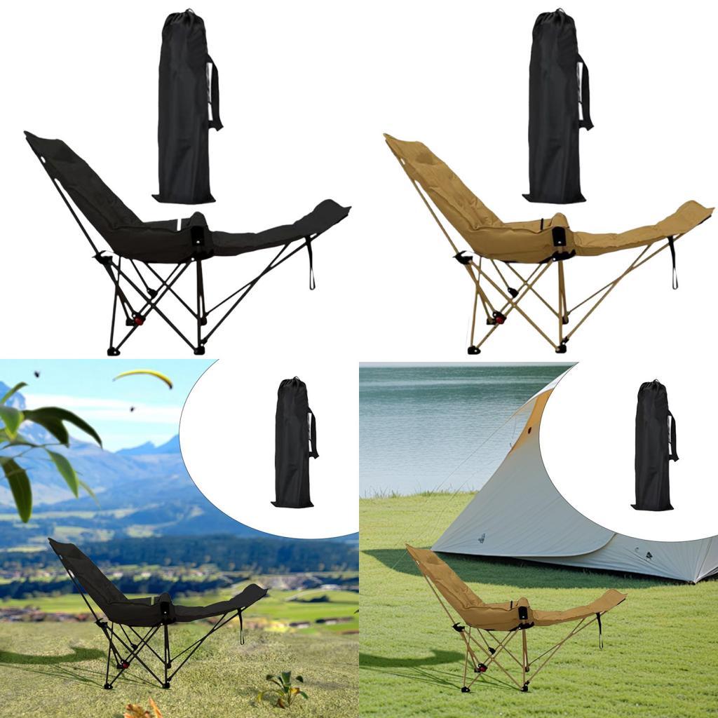 Reclining Camping Chair Comfortable Folding Camp Chair for Park Lawn Fishing Black