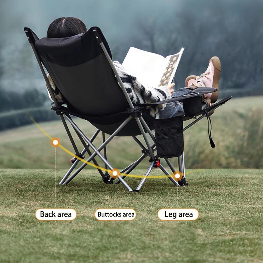 Reclining Camping Chair Comfortable Folding Camp Chair for Park Lawn Fishing Black