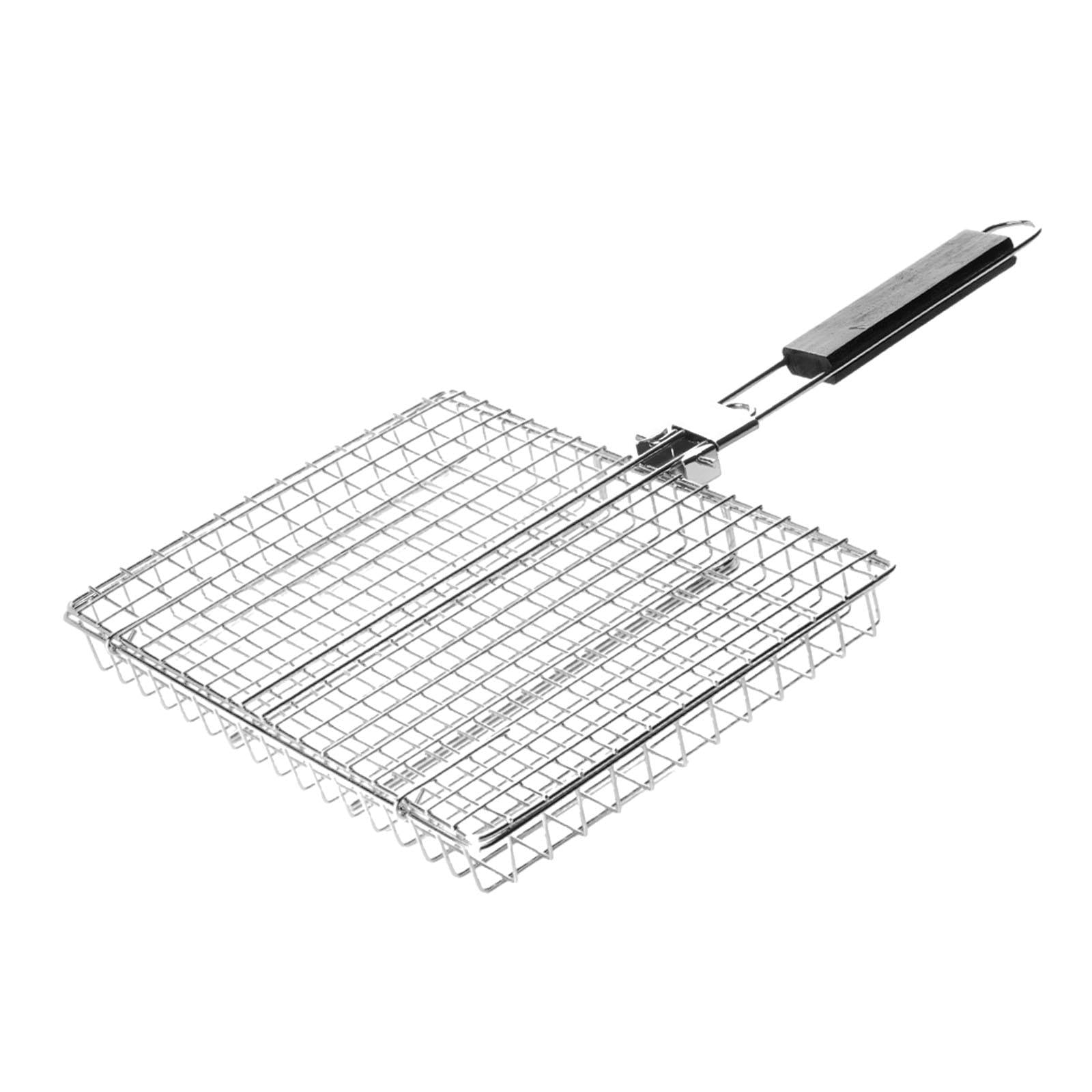 BBQ Grilling Basket Removable Wooden Handle Grill Clip for Meat Shrimp Party