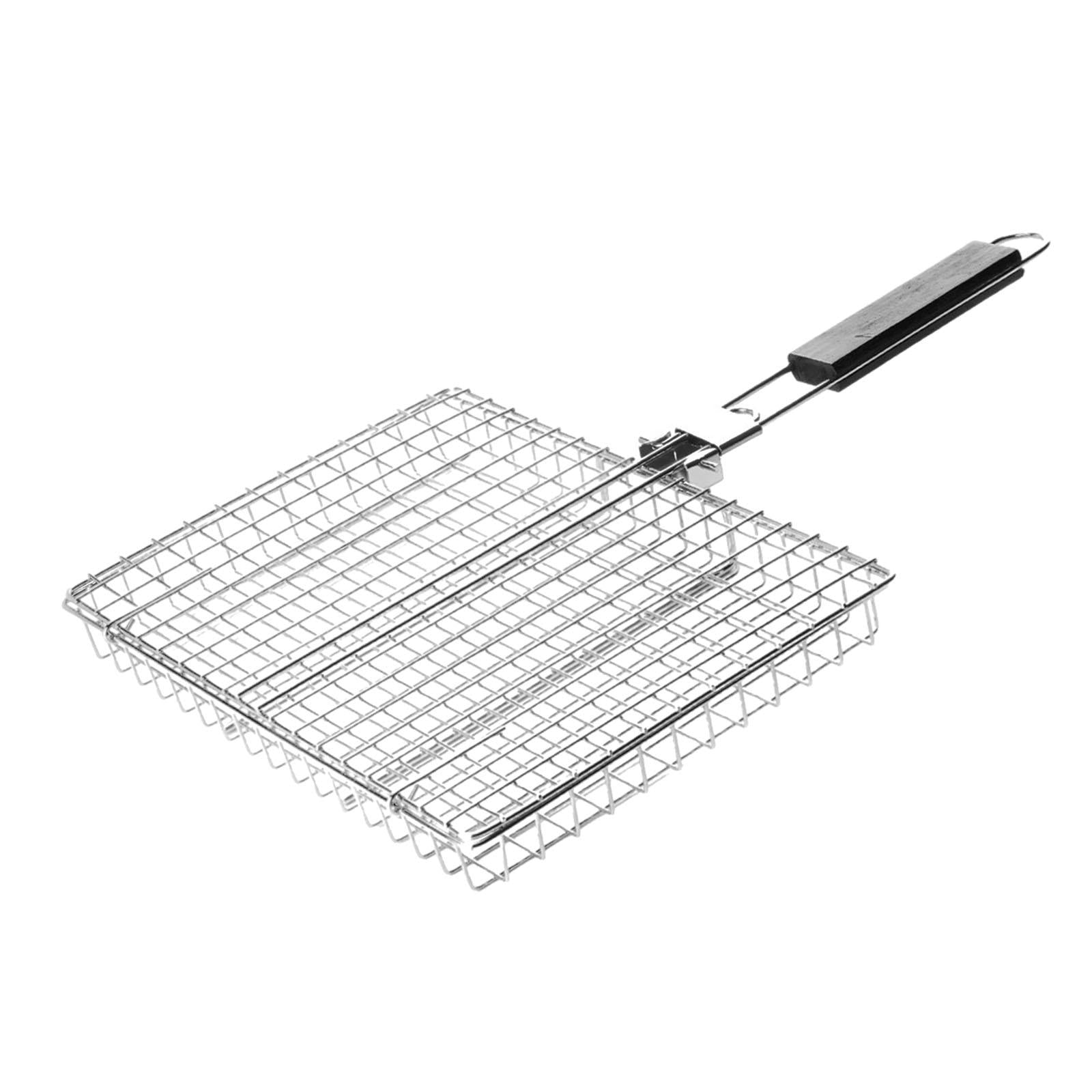 BBQ Grilling Basket Removable Wooden Handle Grill Clip for Meat Shrimp Party