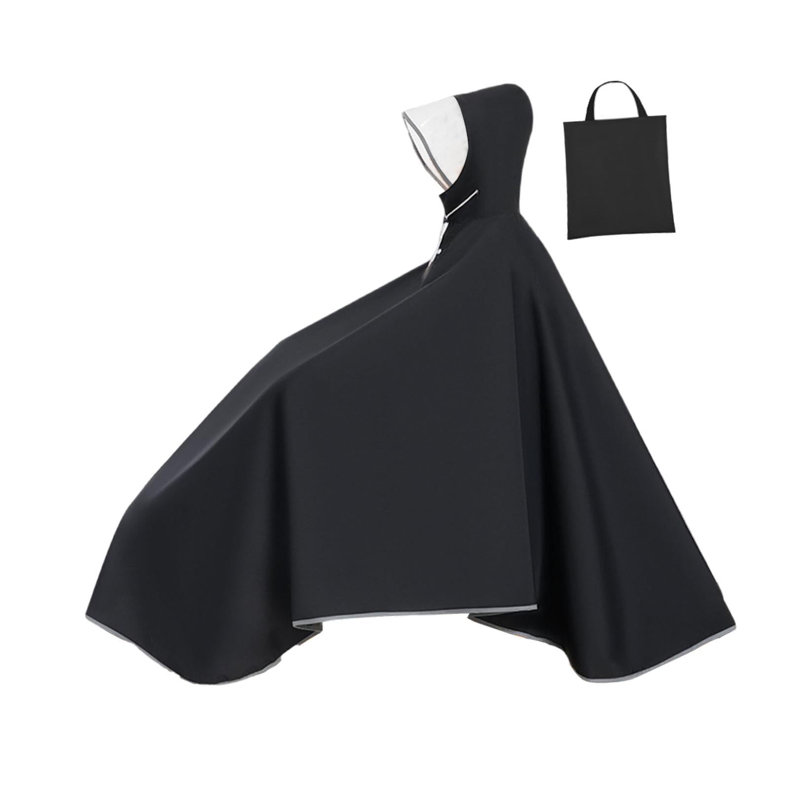 Bike Rain Poncho Hooded for Adults Rainproof Thick Compact Bicycle Rain Cape Black