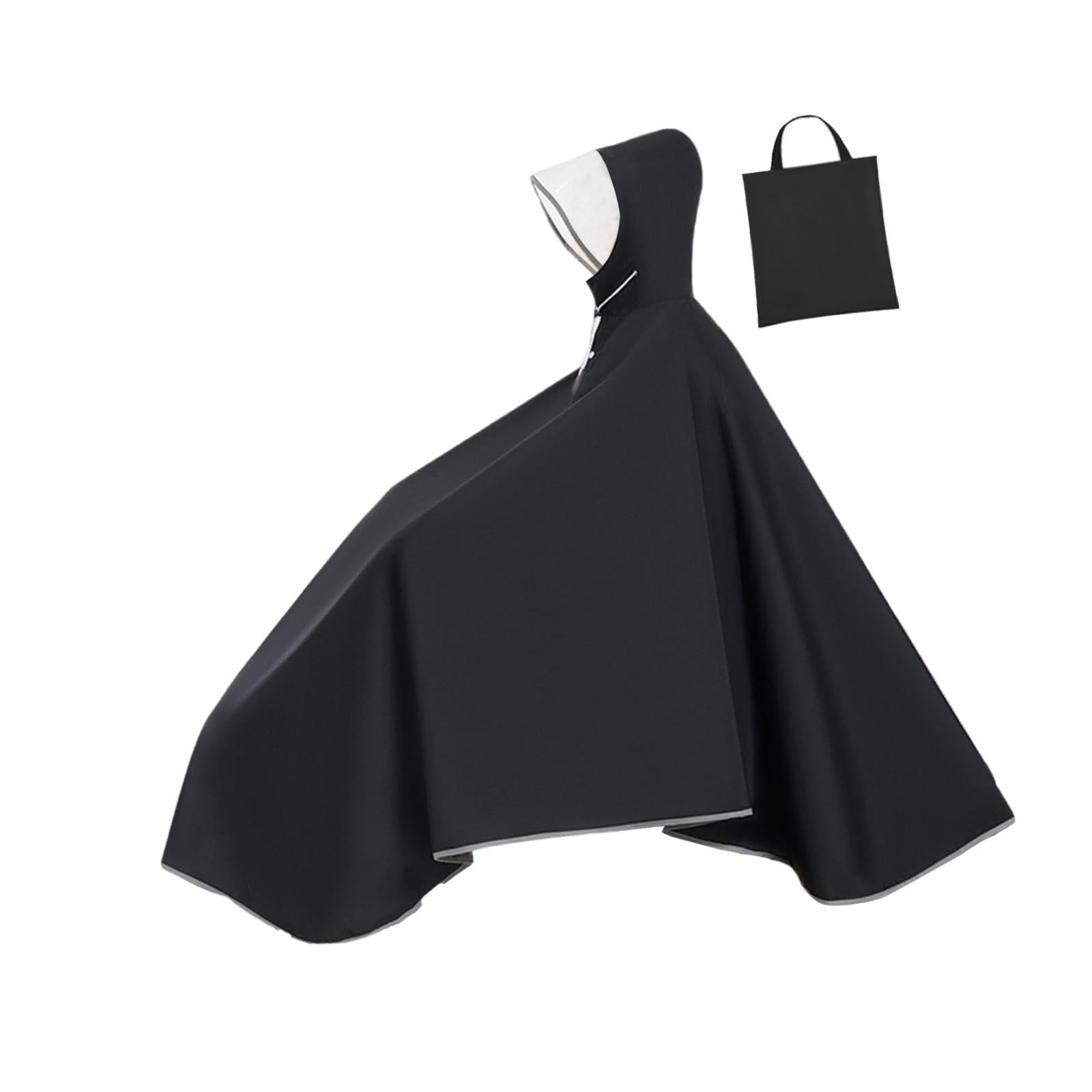 Bike Rain Poncho Hooded for Adults Rainproof Thick Compact Bicycle Rain Cape Black