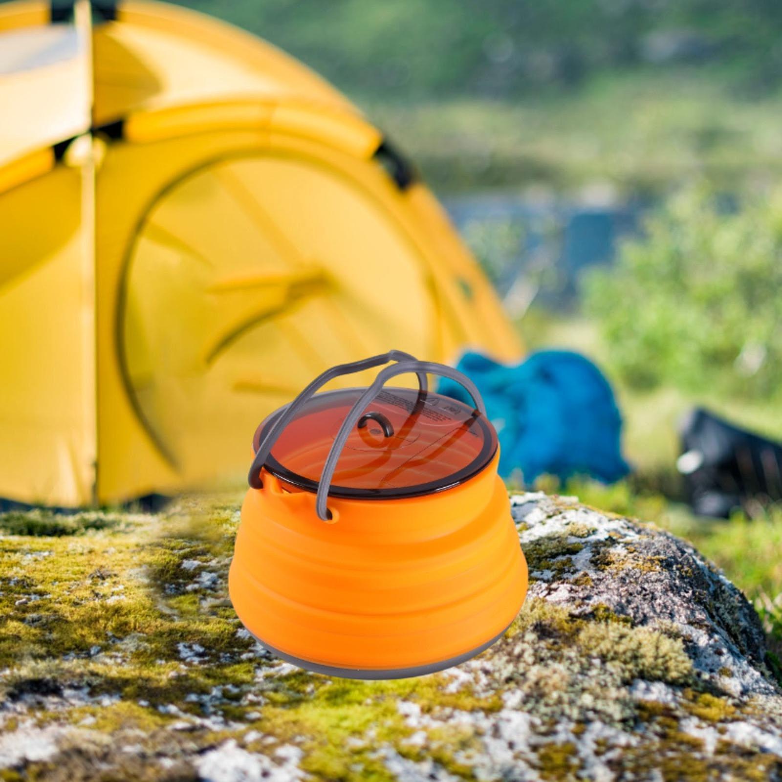 Foldable Camping Kettle 1.5L Multiuse for Backpacking Outdoors Boiling Water Orange