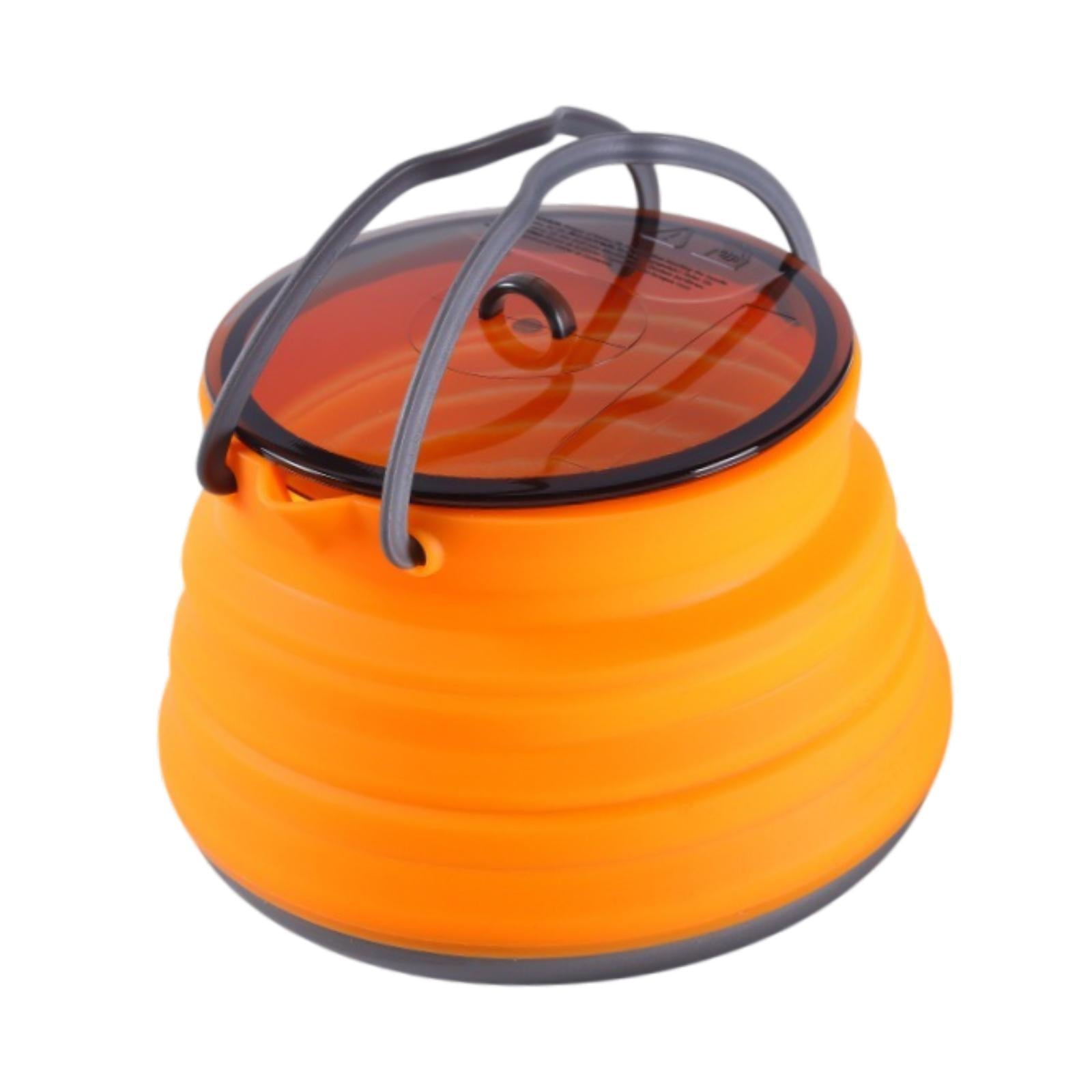 Foldable Camping Kettle 1.5L Multiuse for Backpacking Outdoors Boiling Water Orange