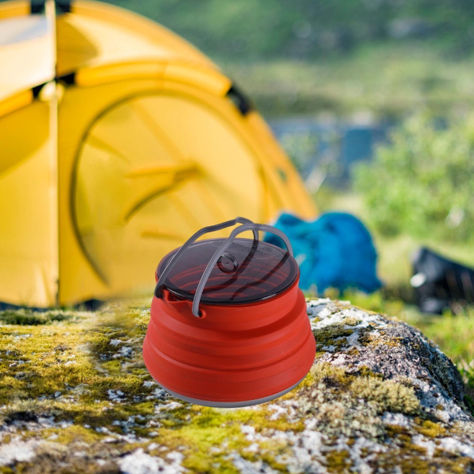 Foldable Camping Kettle 1.5L Multiuse for Backpacking Outdoors Boiling Water Red