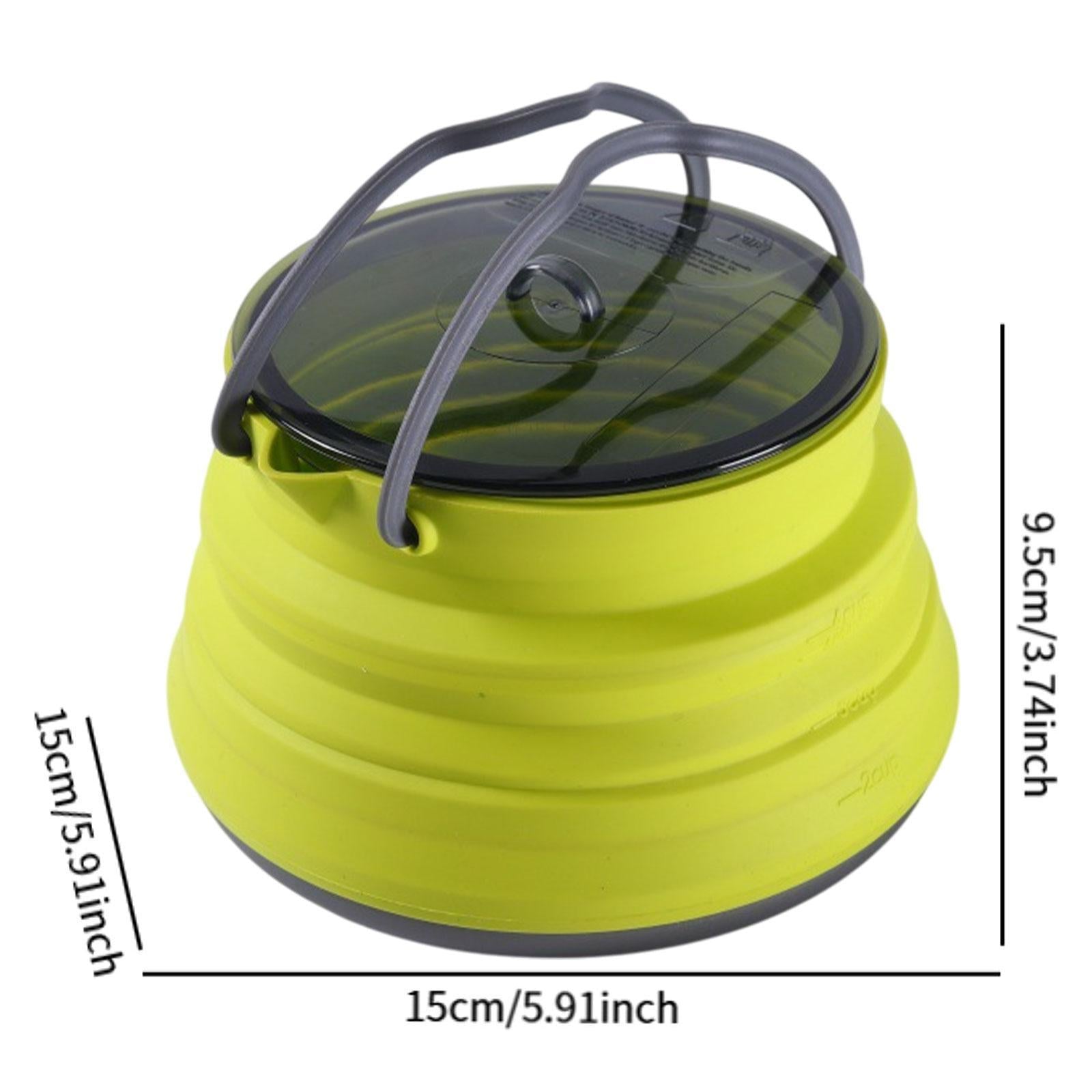 Foldable Camping Kettle 1.5L Multiuse for Backpacking Outdoors Boiling Water Green