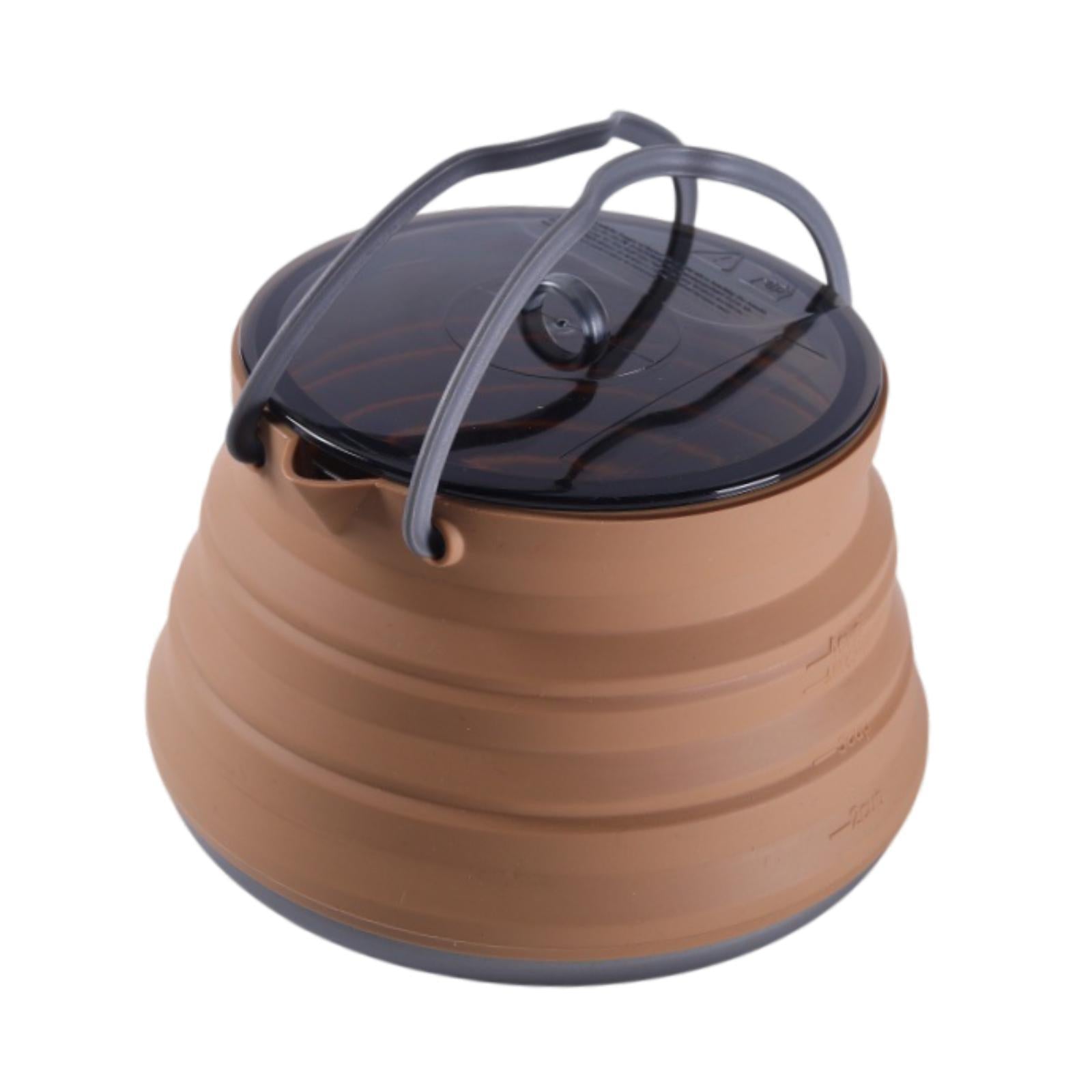 Foldable Camping Kettle 1.5L Multiuse for Backpacking Outdoors Boiling Water Brown