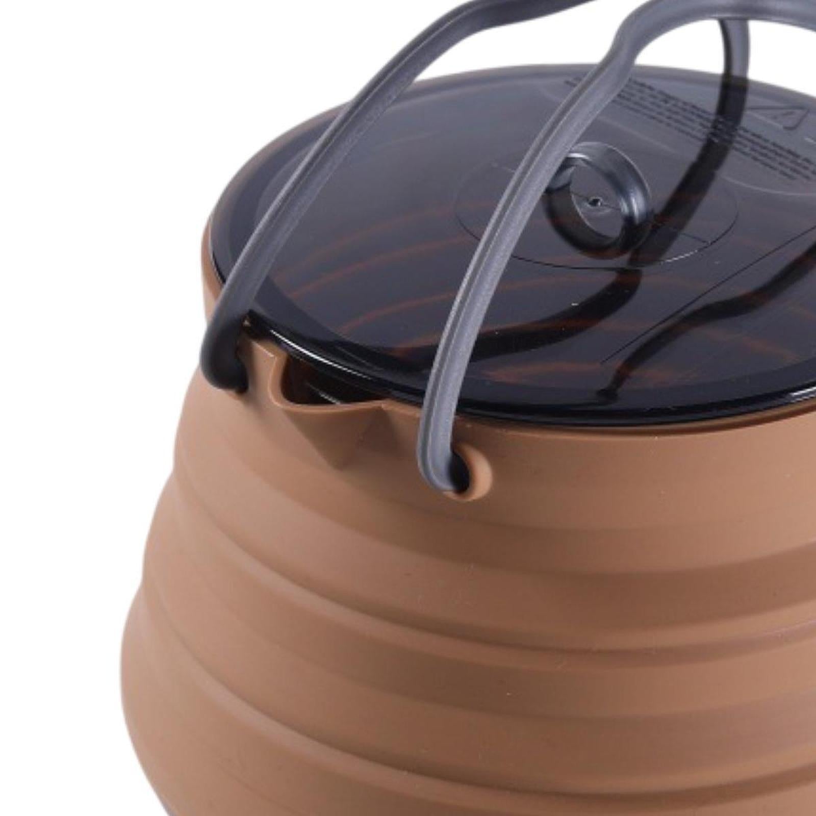 Foldable Camping Kettle 1.5L Multiuse for Backpacking Outdoors Boiling Water Brown