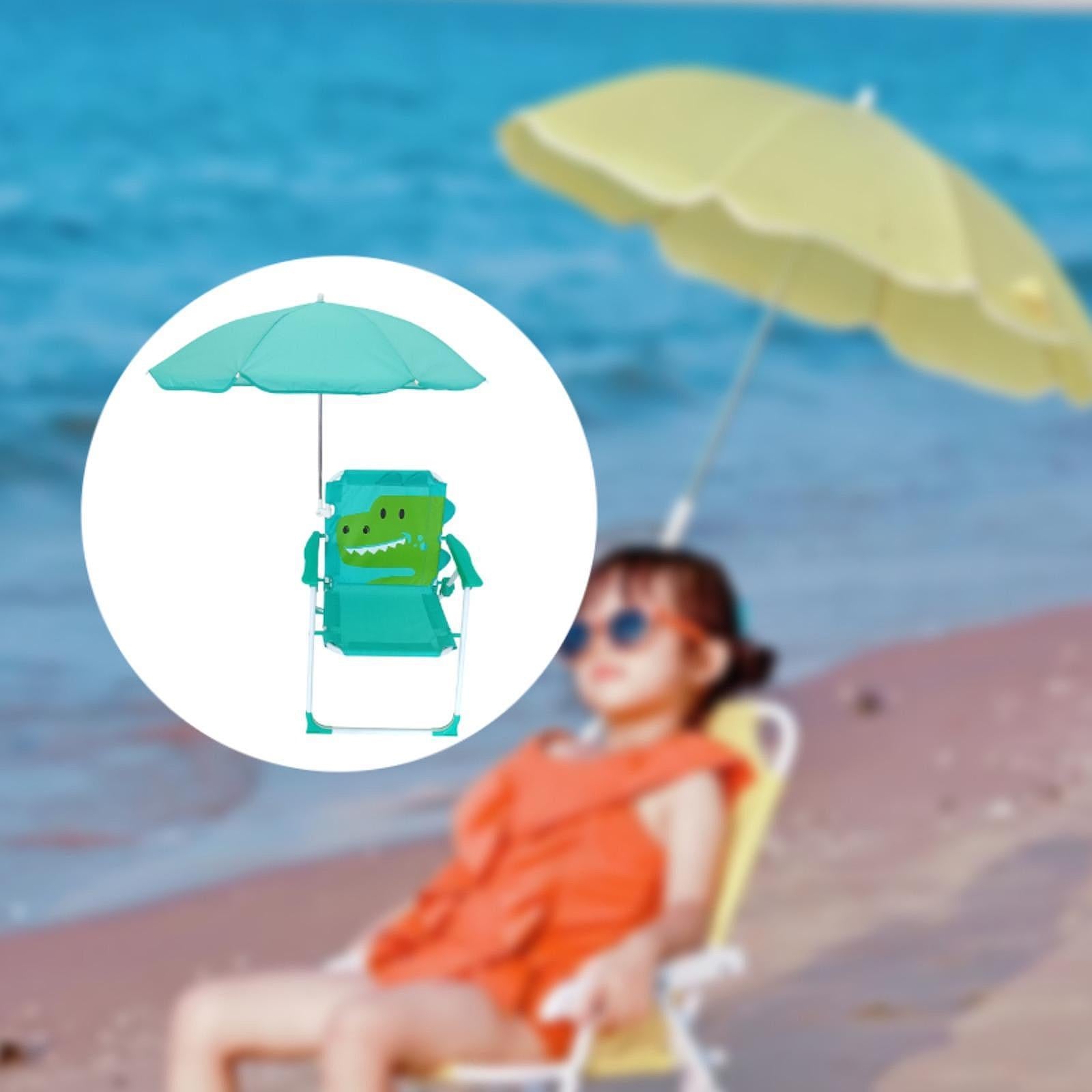 Kids Beach Chairs with Umbrella Park Camping Chair for Fishing Tent Backyard Green