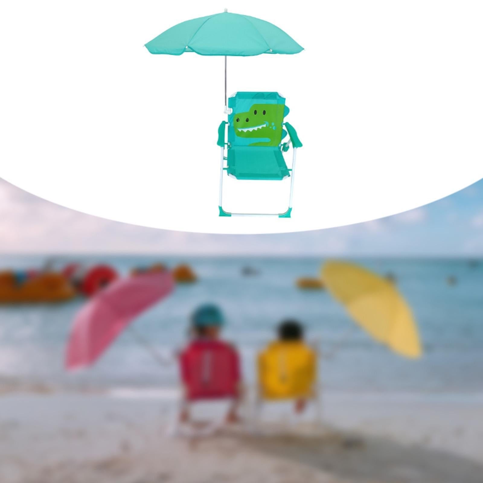 Kids Beach Chairs with Umbrella Park Camping Chair for Fishing Tent Backyard Green