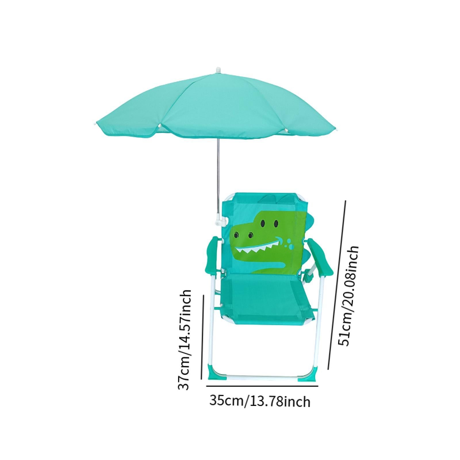 Kids Beach Chairs with Umbrella Park Camping Chair for Fishing Tent Backyard Green