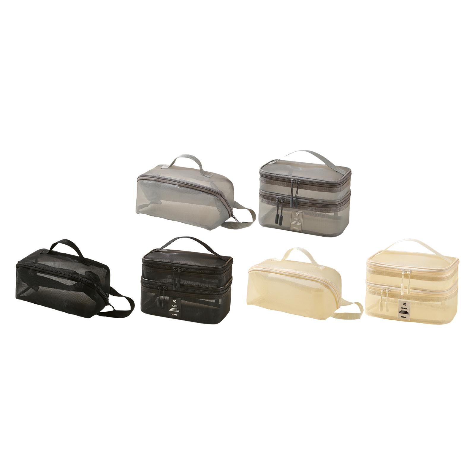 2x Mesh Makeup Bag Portable Brush Organizer for Gym Vacation Picnic gray