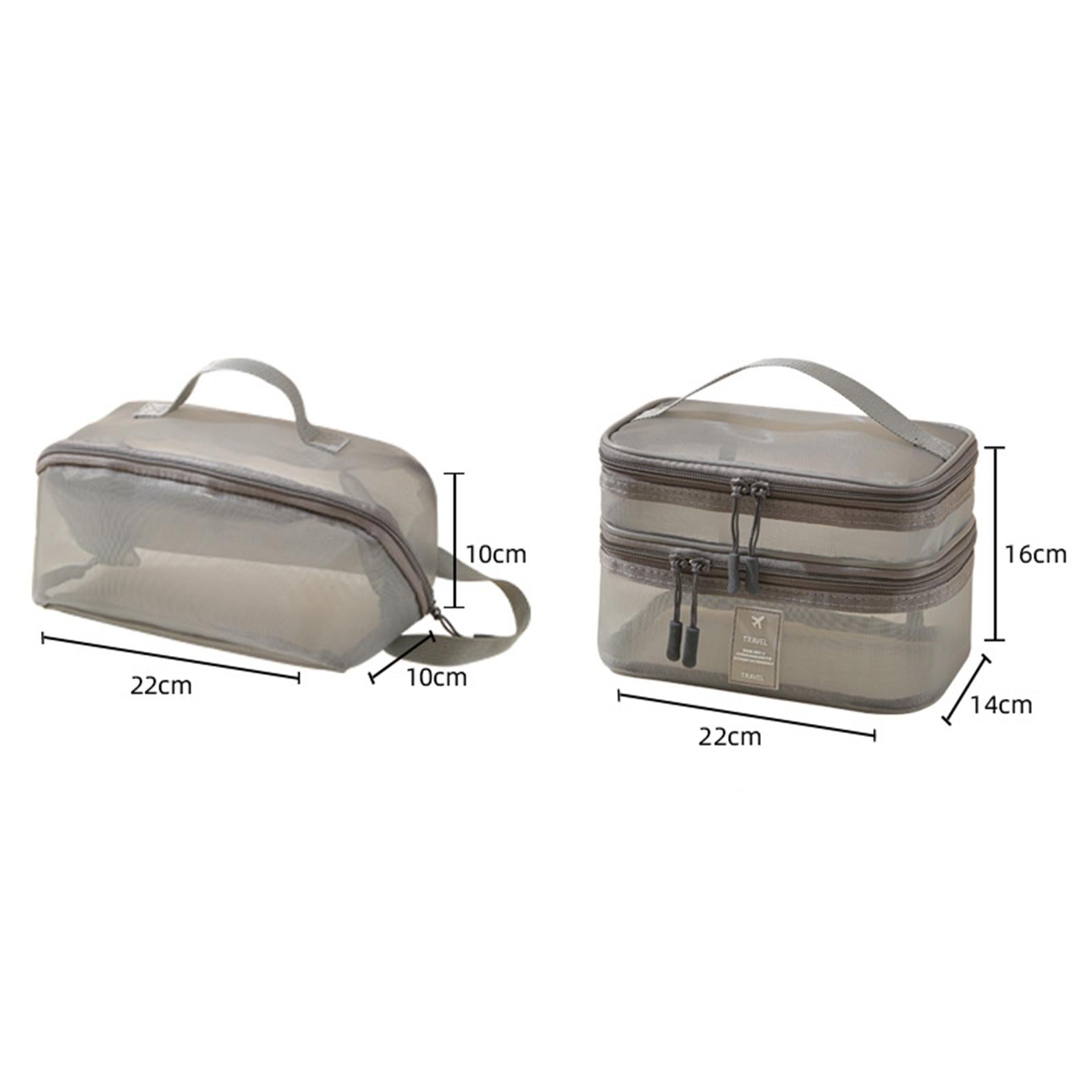 2x Mesh Makeup Bag Portable Brush Organizer for Gym Vacation Picnic gray