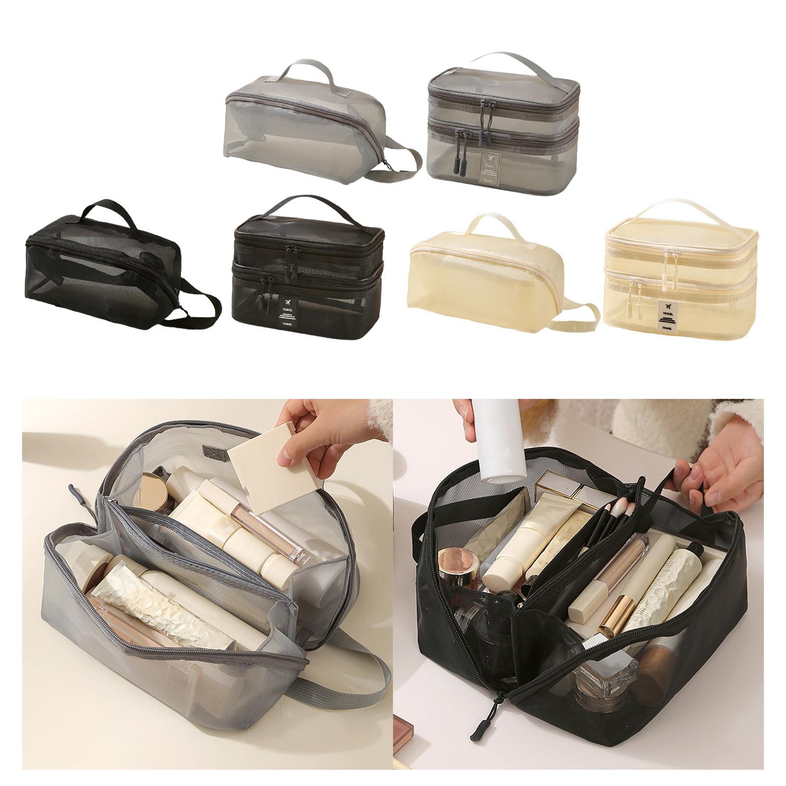 2x Mesh Makeup Bag Portable Brush Organizer for Gym Vacation Picnic gray