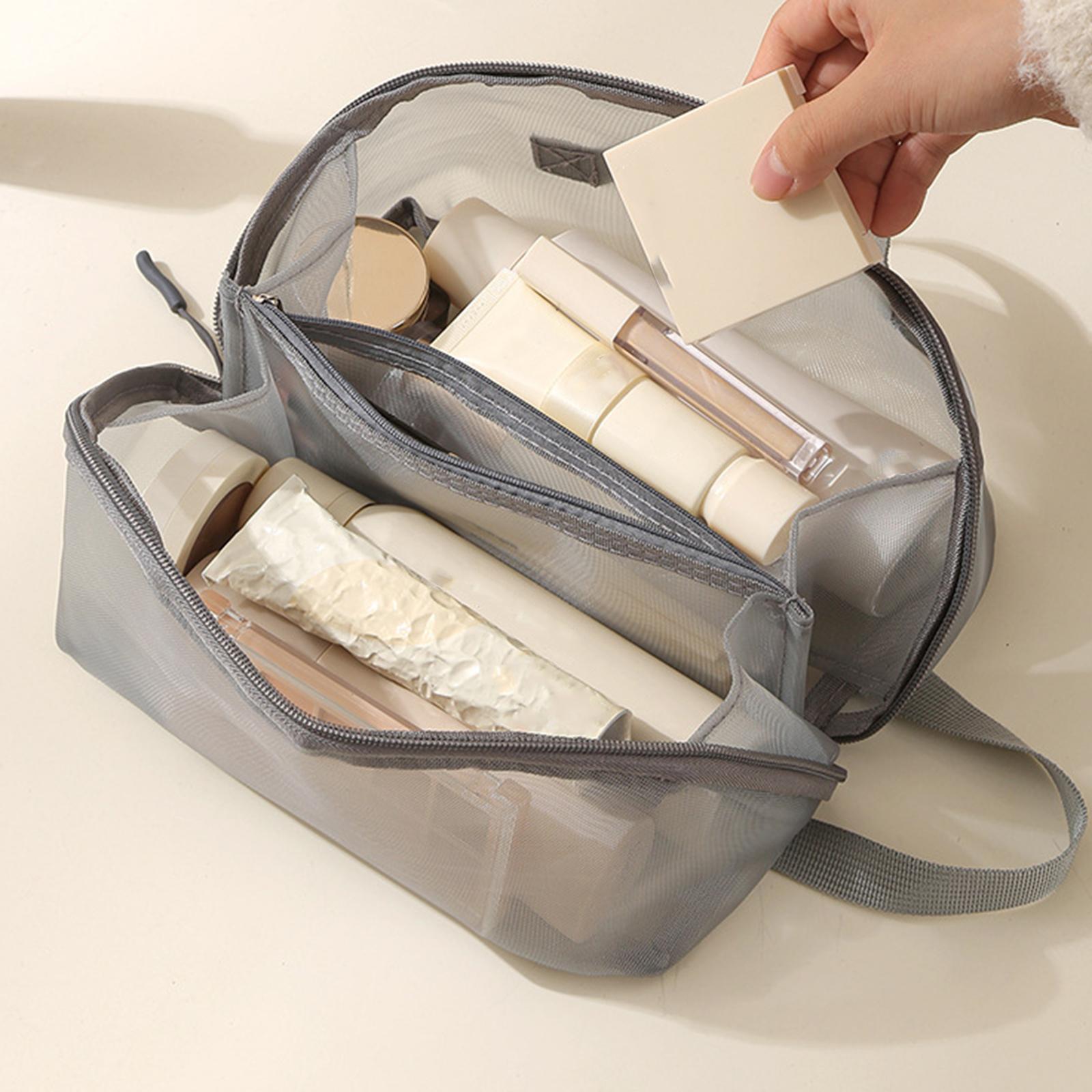 2x Mesh Makeup Bag Portable Brush Organizer for Gym Vacation Picnic gray