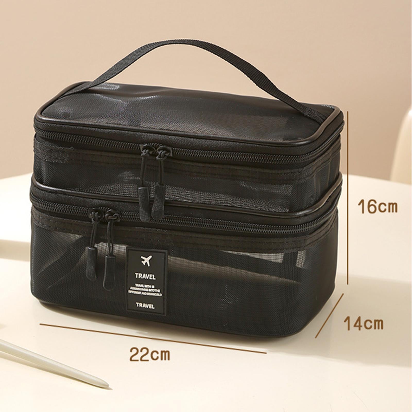 2x Mesh Makeup Bag Portable Brush Organizer for Gym Vacation Picnic black
