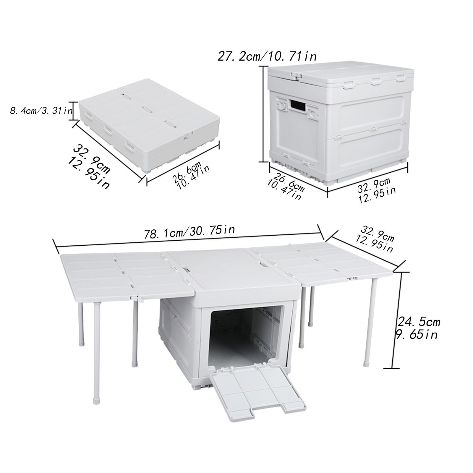 Collapsible Car Trunk Organizer Camping Table Groceries Foldable Storage Box White