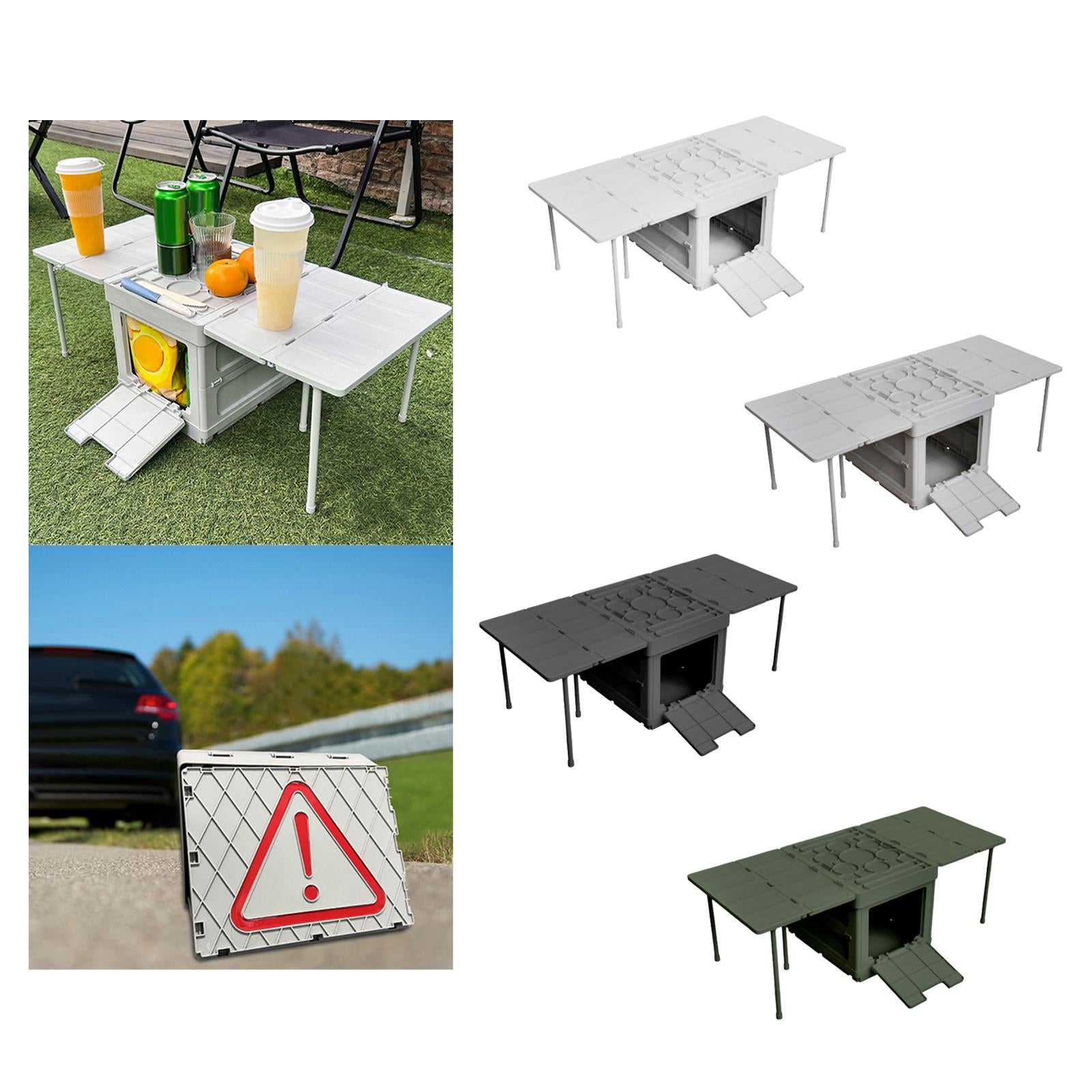 Collapsible Car Trunk Organizer Camping Table Groceries Foldable Storage Box White