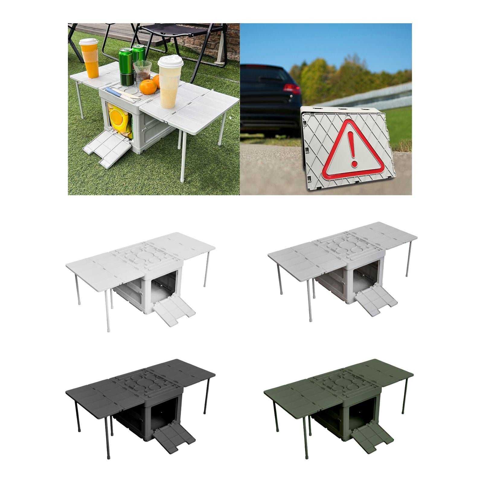 Collapsible Car Trunk Organizer Camping Table Groceries Foldable Storage Box White
