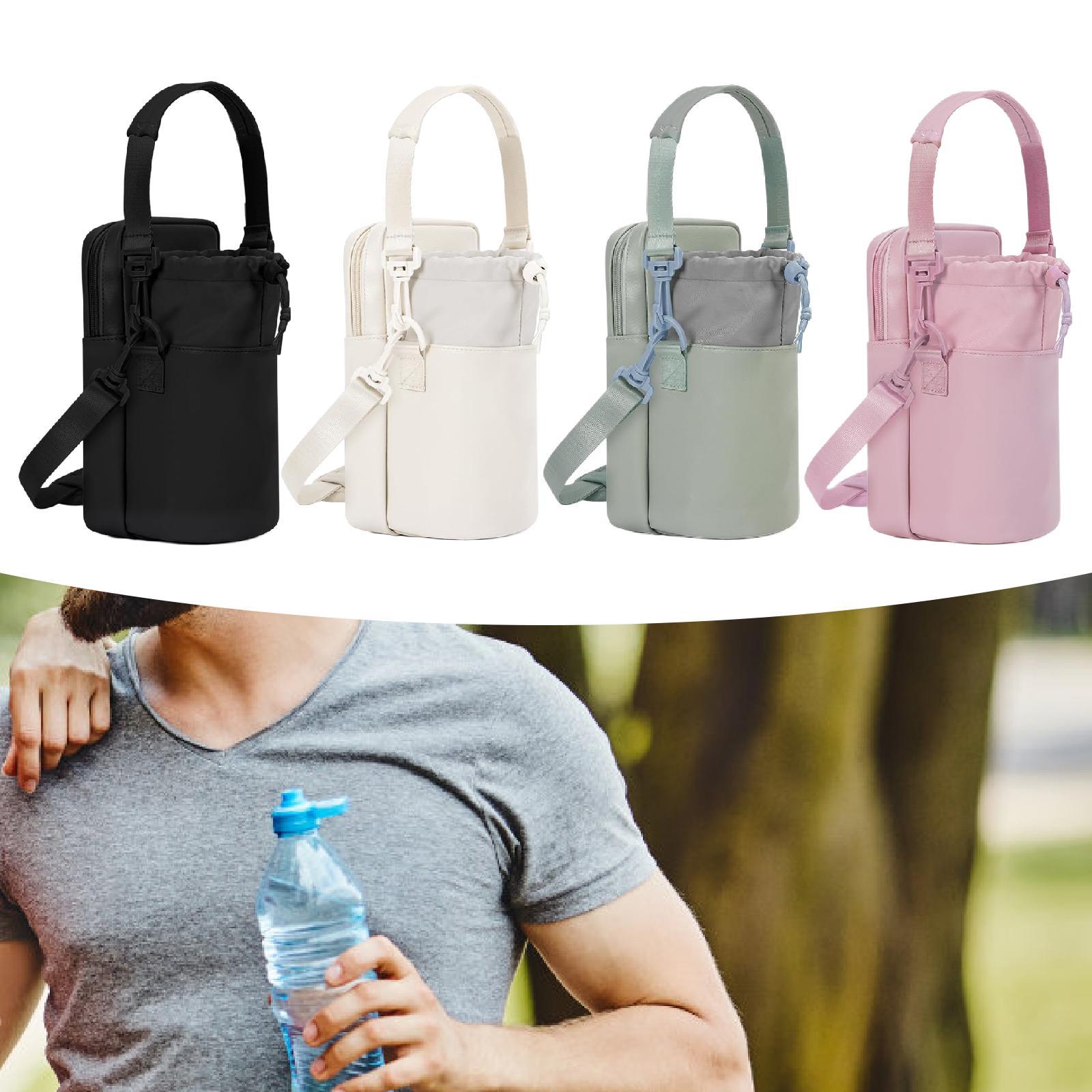 Water Bottle Carrier Bag with Phone Pocket Gift Picnic Bottle Pouch Holder Black