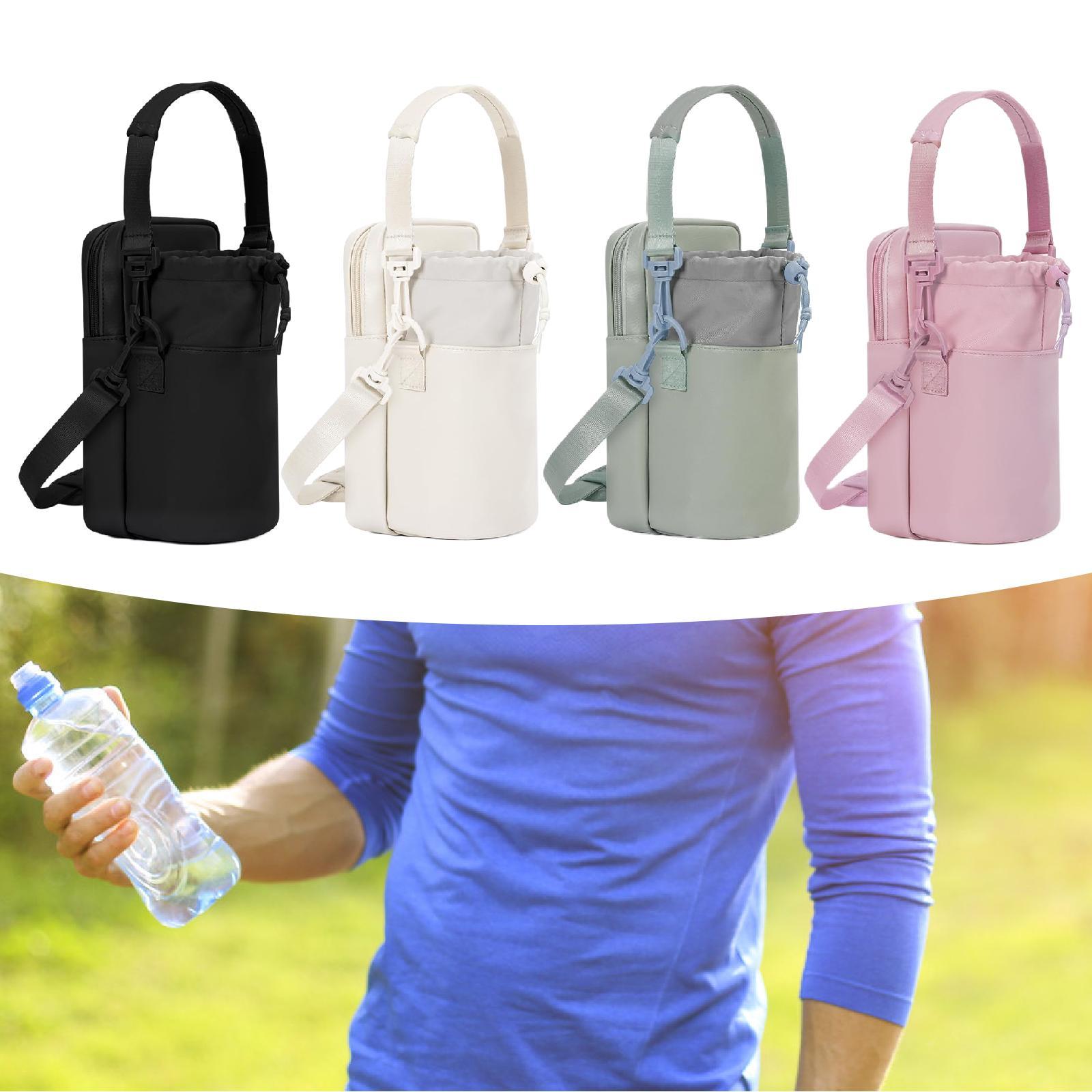 Water Bottle Carrier Bag with Phone Pocket Gift Picnic Bottle Pouch Holder Black