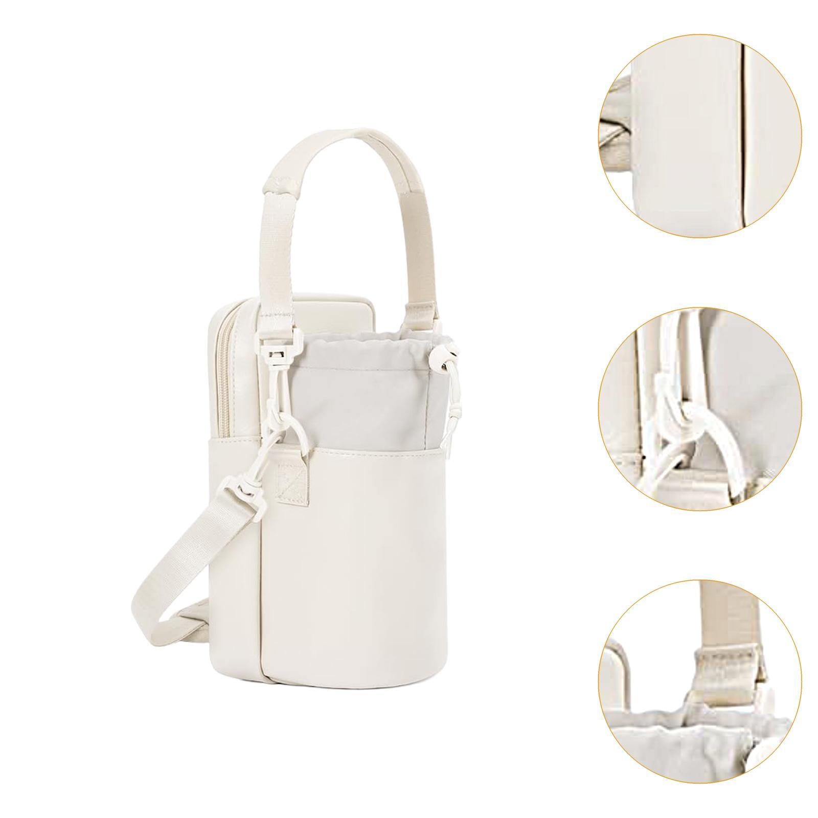 Water Bottle Carrier Bag with Phone Pocket Gift Picnic Bottle Pouch Holder White