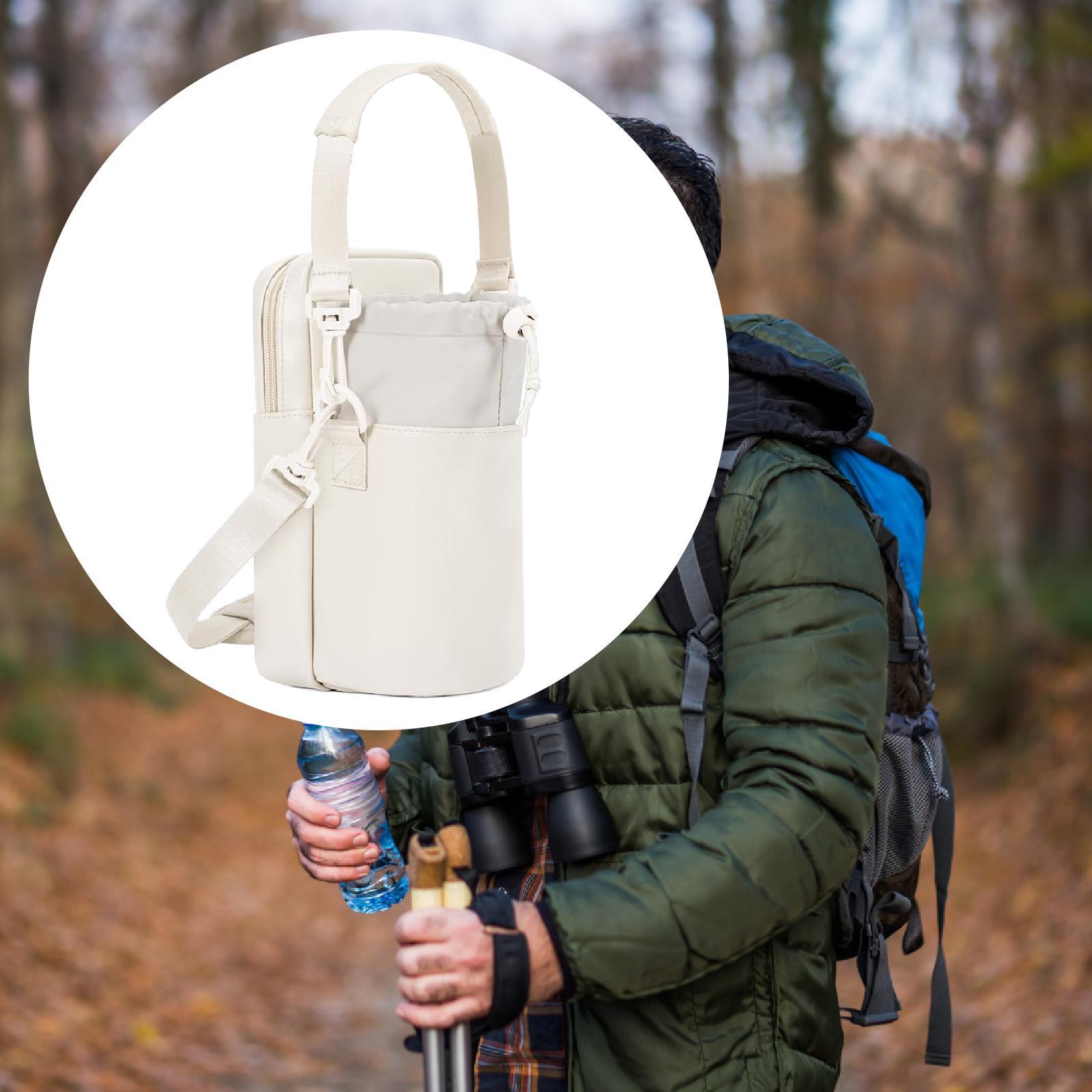 Water Bottle Carrier Bag with Phone Pocket Gift Picnic Bottle Pouch Holder White