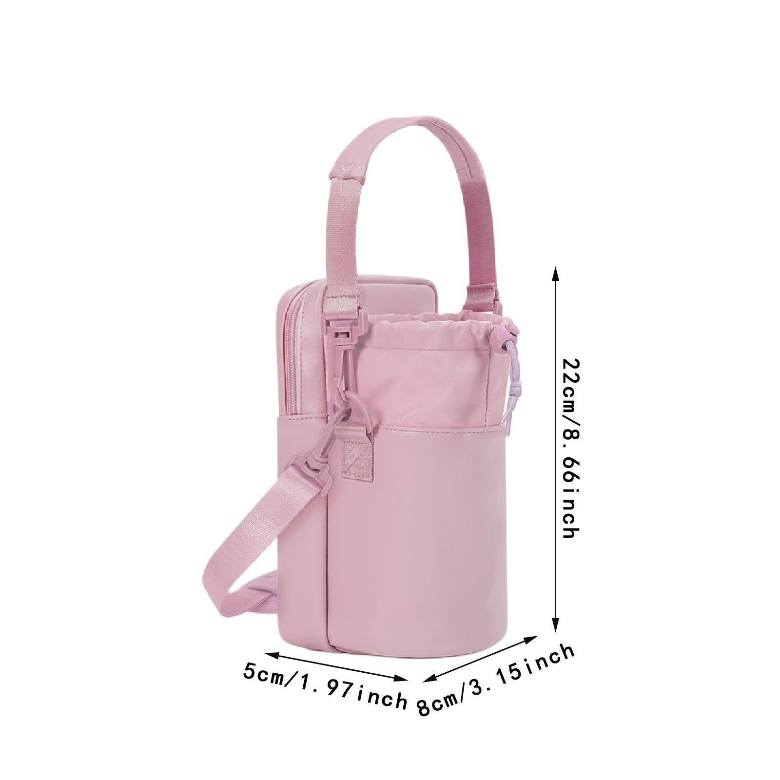 Water Bottle Carrier Bag with Phone Pocket Gift Picnic Bottle Pouch Holder Pink