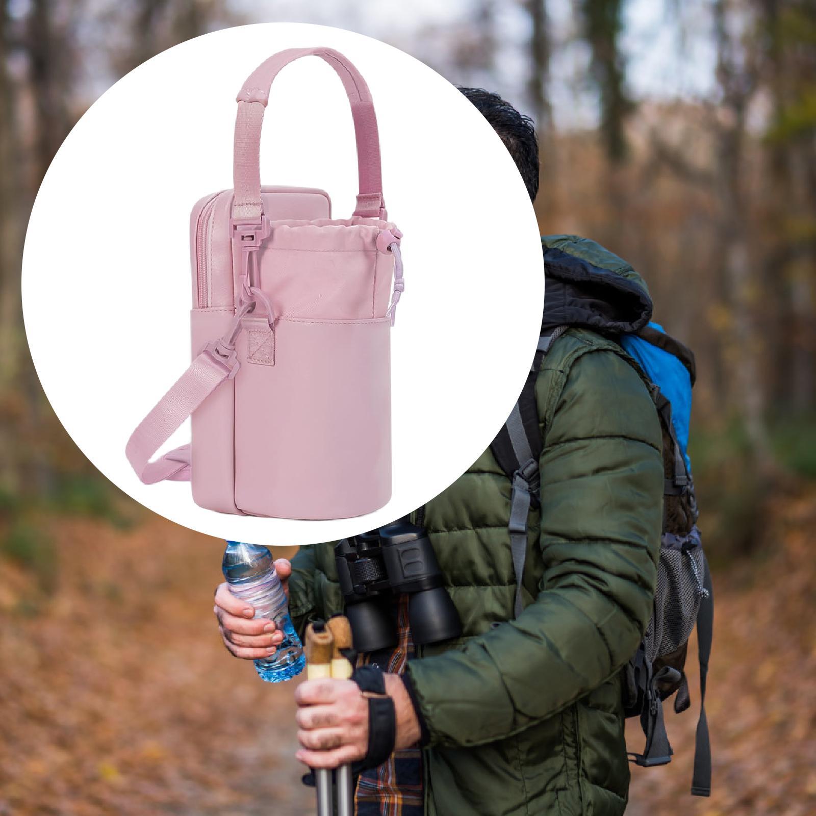 Water Bottle Carrier Bag with Phone Pocket Gift Picnic Bottle Pouch Holder Pink