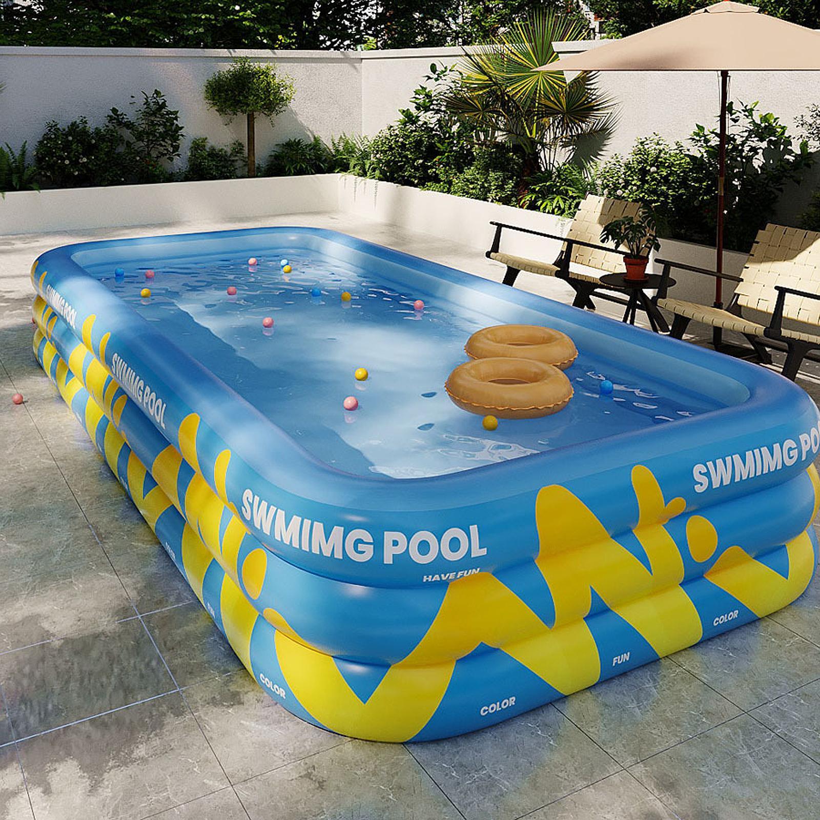 Inflatable Swimming Pool Paddling Pool for Kids and Adults Lawn Outdoor Blue 2.1m