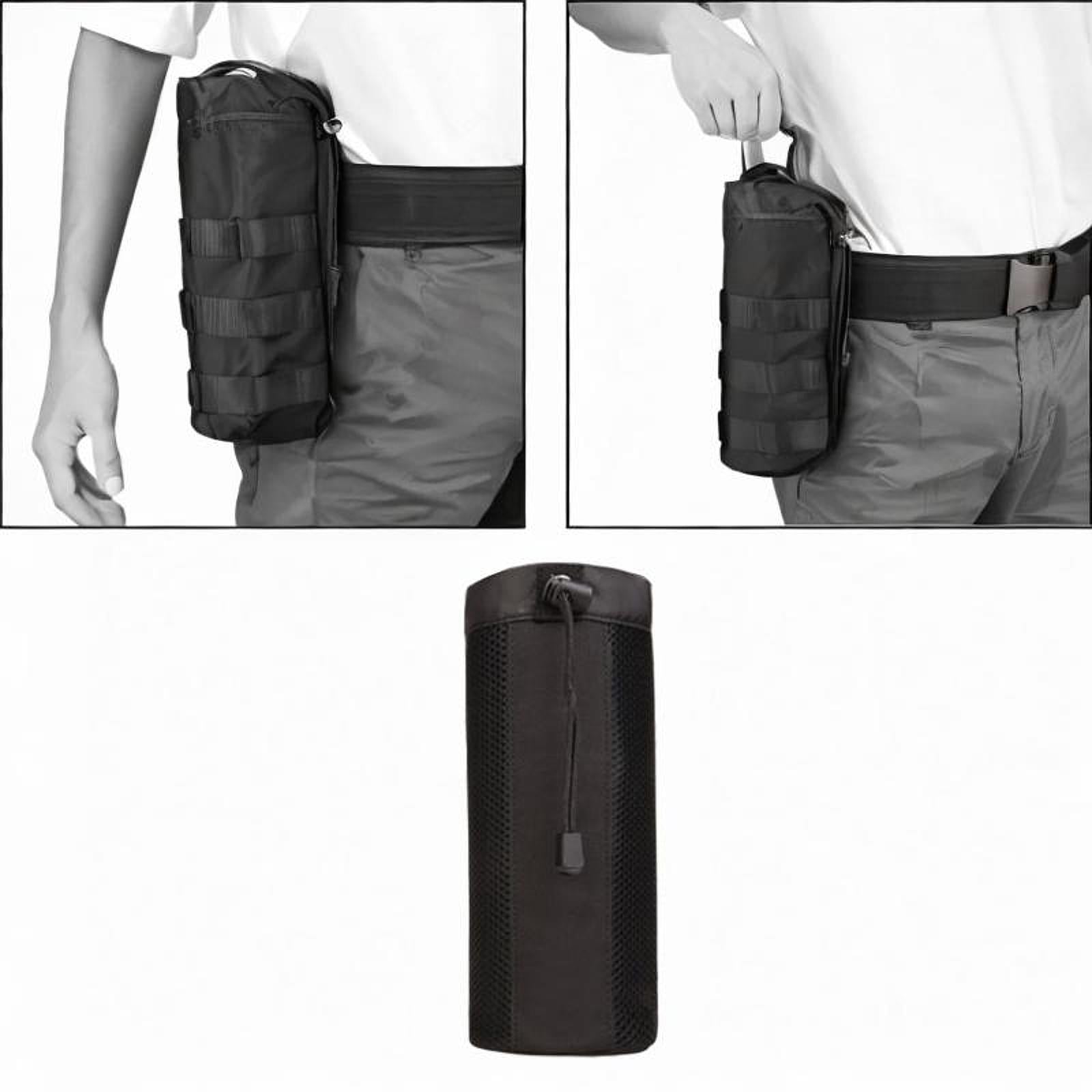 Waist Hanging Water Bottle Bag Nylon Mesh Sleeve for Outdoor Climbing Sturdy Black