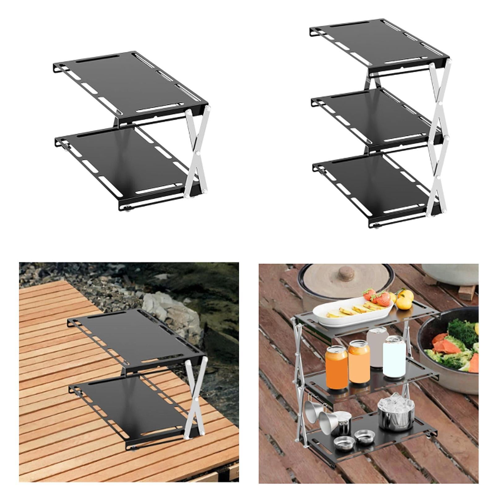 Camping Folding Storage Rack Desktop Stable Outside for Fishing Hiking Beach Double Layers