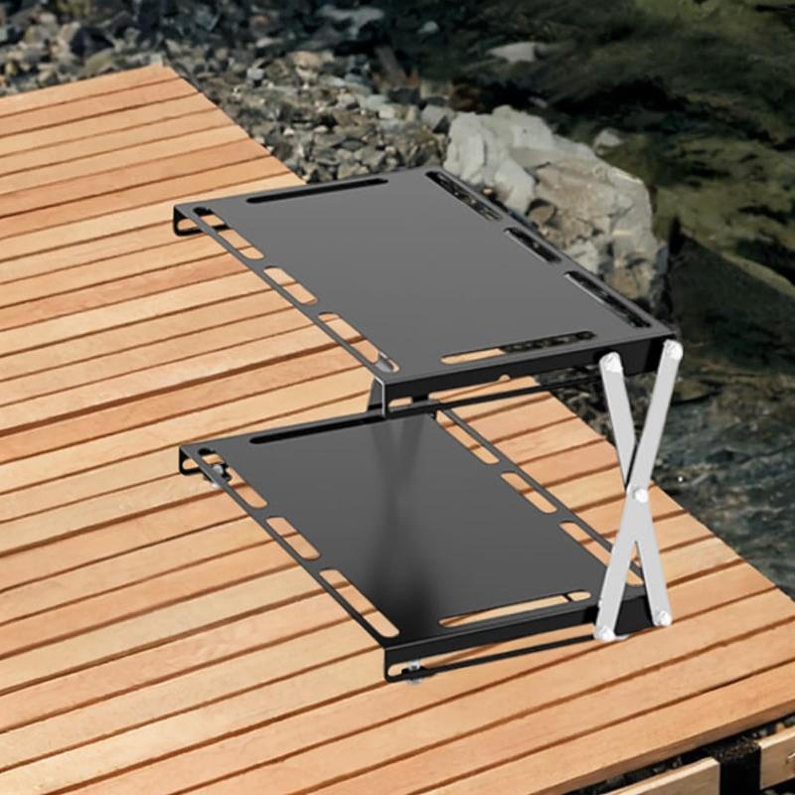 Camping Folding Storage Rack Desktop Stable Outside for Fishing Hiking Beach Double Layers