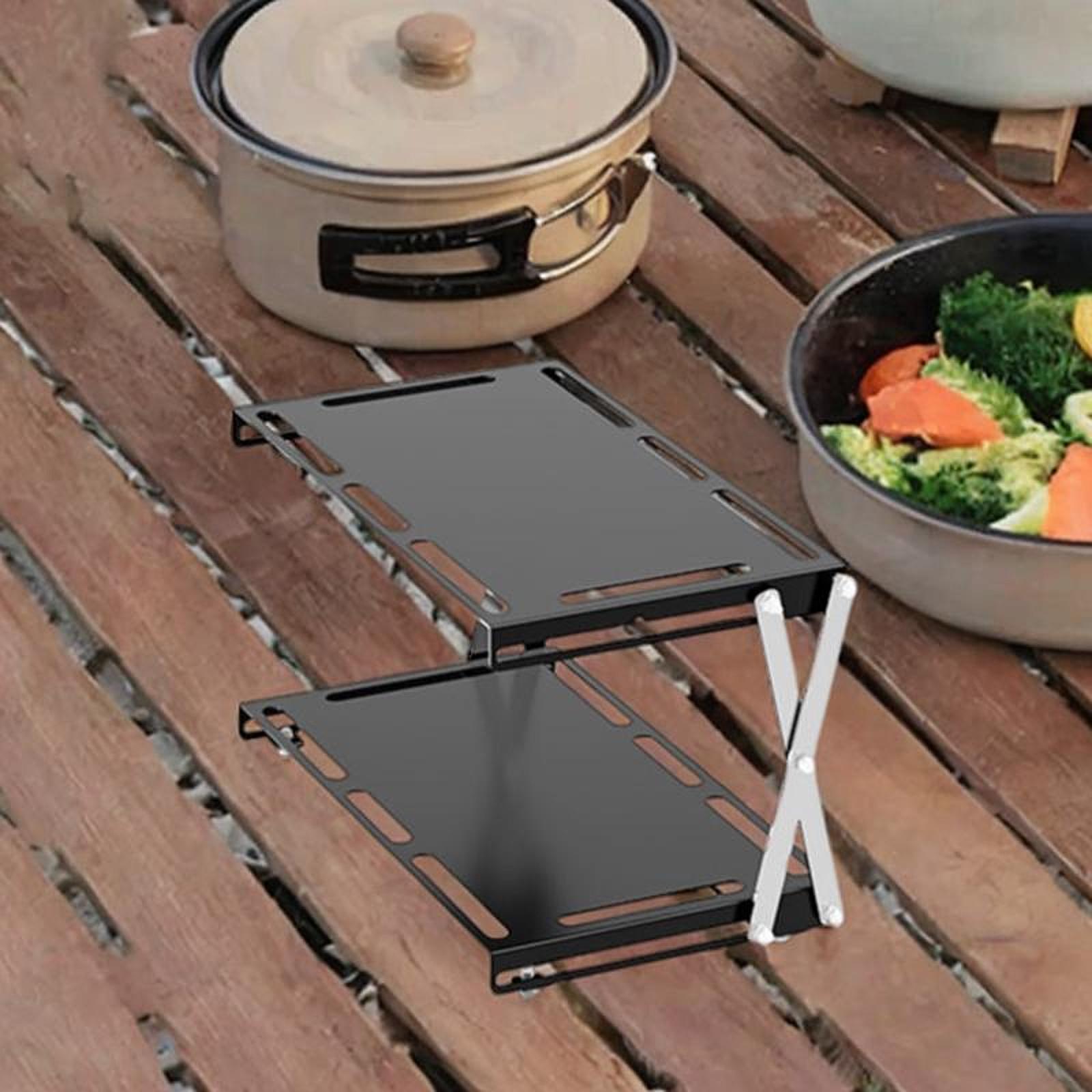 Camping Folding Storage Rack Desktop Stable Outside for Fishing Hiking Beach Double Layers