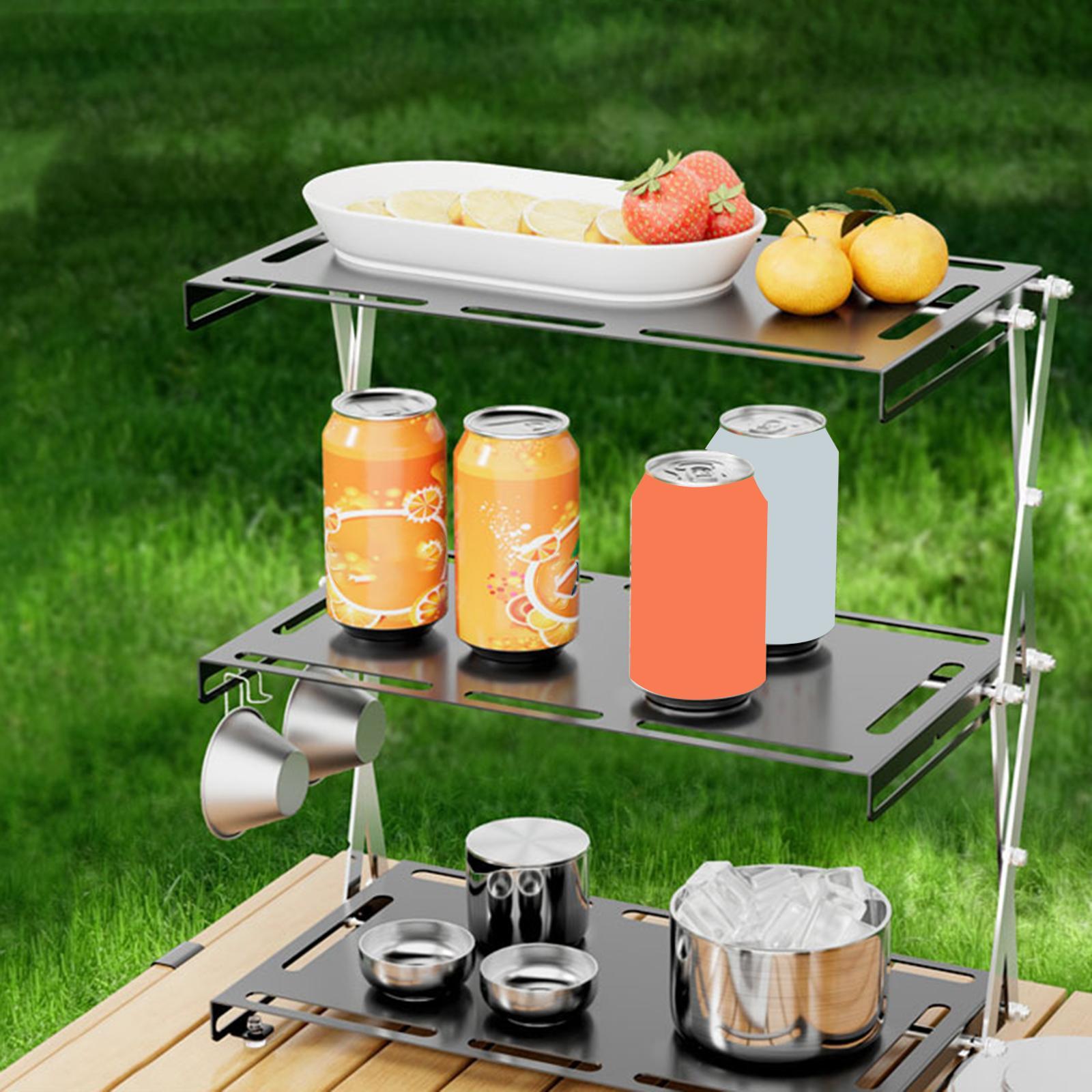 Camping Folding Storage Rack Desktop Stable Outside for Fishing Hiking Beach Three Layers
