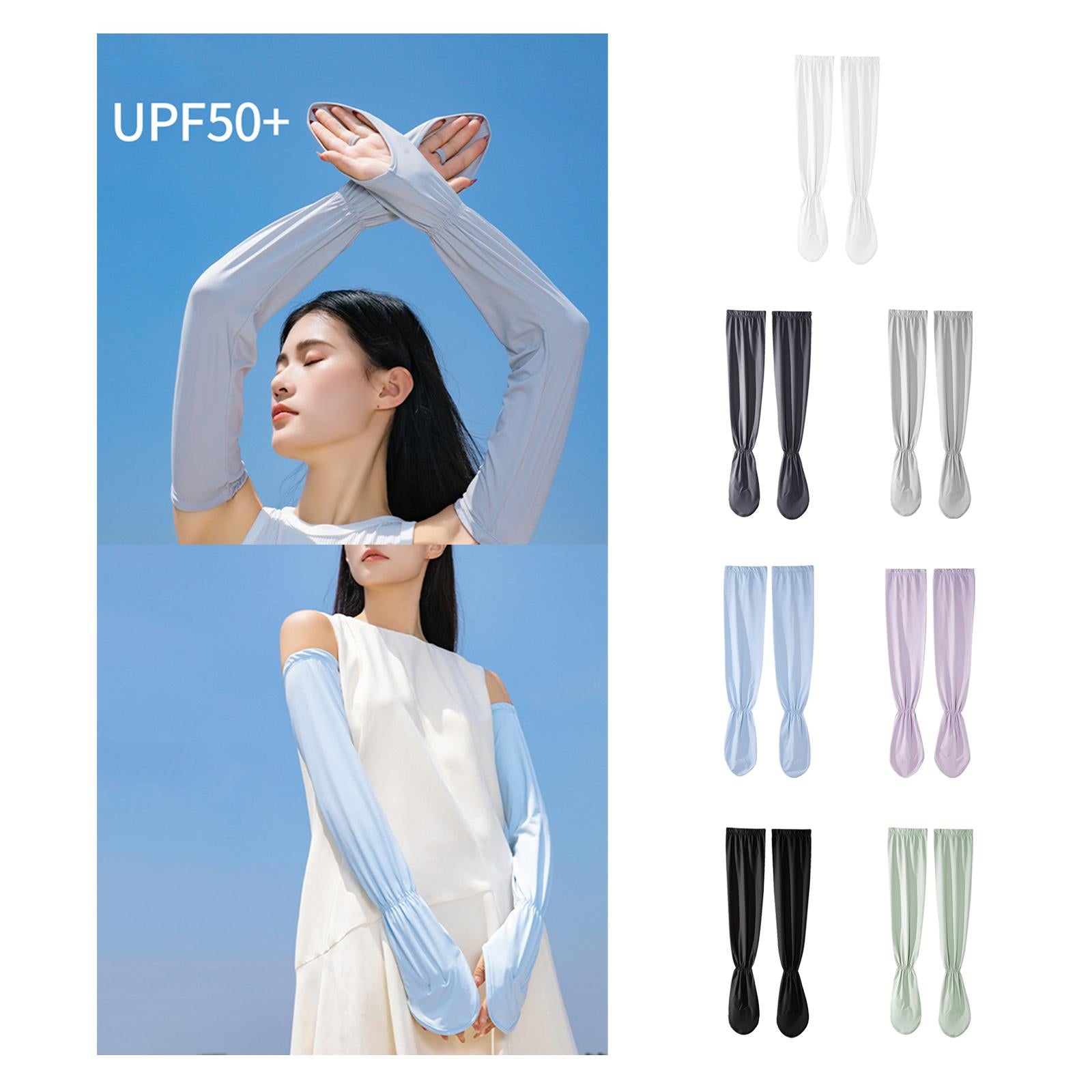 Adjustable Arm Sleeves with Gloves Driving Sun Sleeves for Garden Lawn Women White